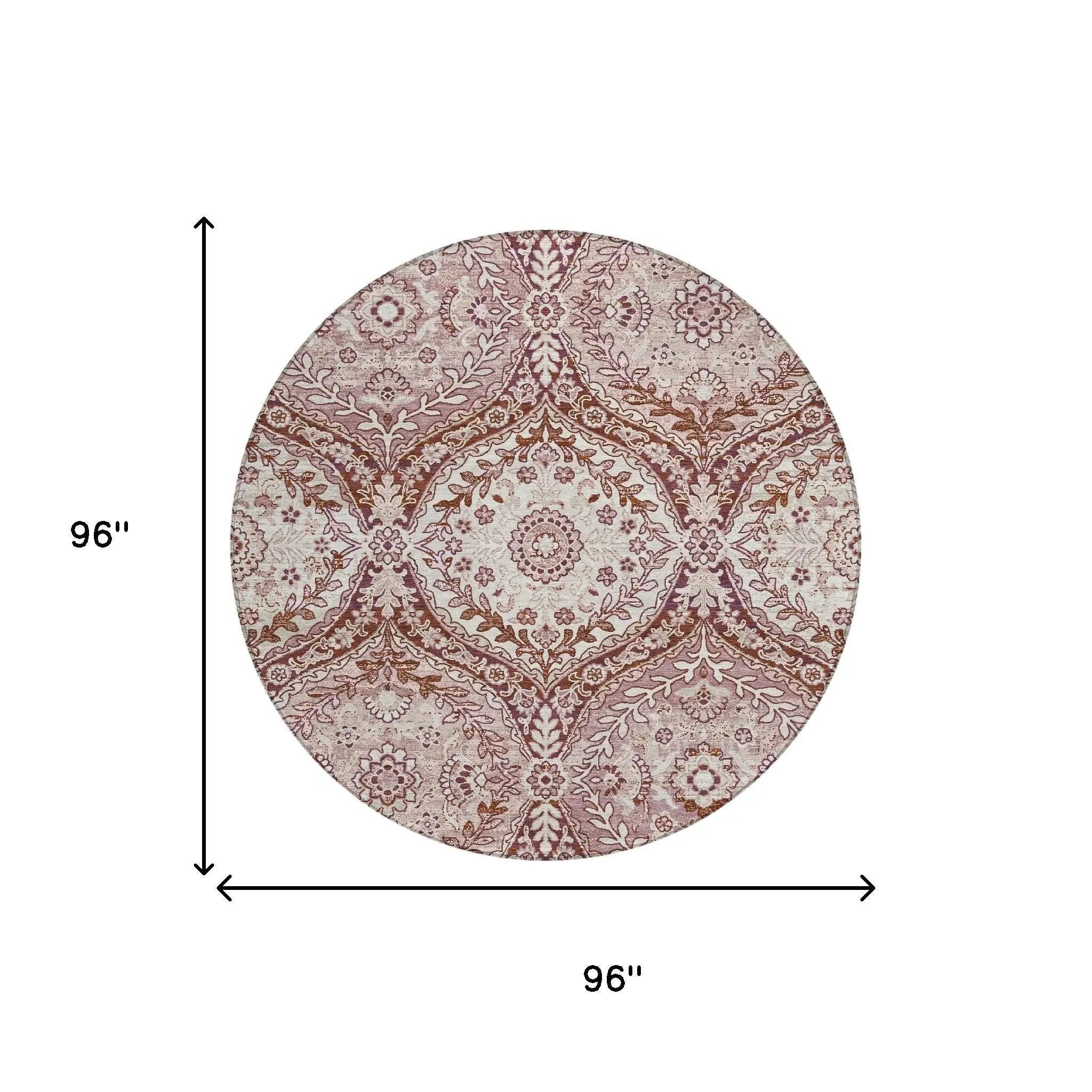 8' Pink And Green Round Ogee Washable Indoor Outdoor Area Rug Homeroots Outdoor