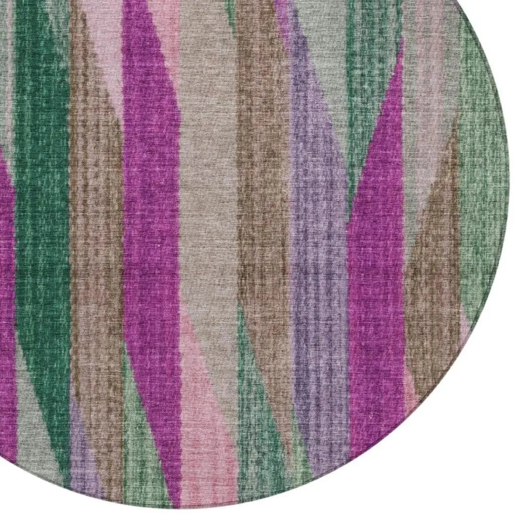 8' Pink And Green Round Striped Washable Indoor Outdoor Area Rug Homeroots Outdoor