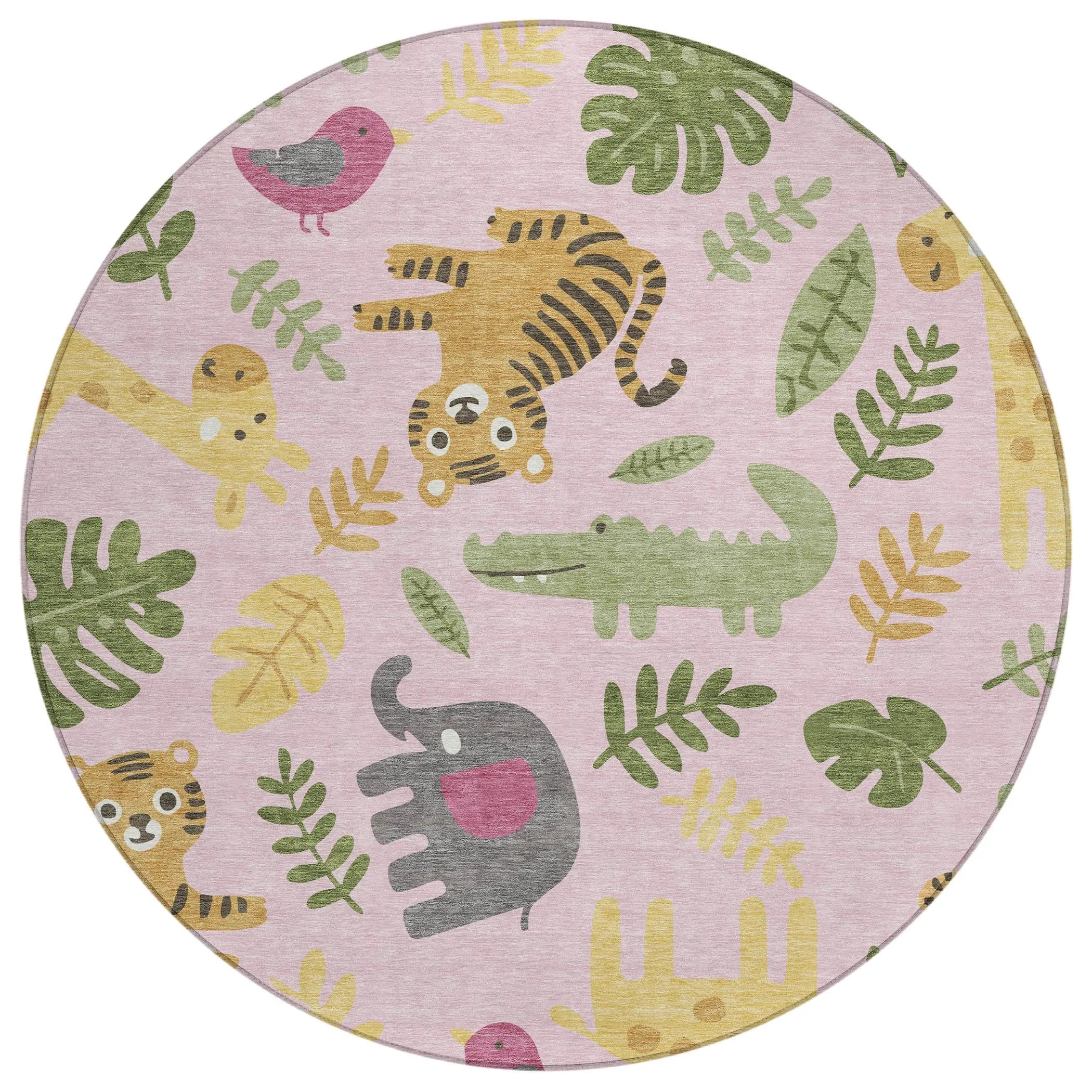 8' Pink And Ivory Round Abstract Washable Indoor Outdoor Area Rug Homeroots Outdoor