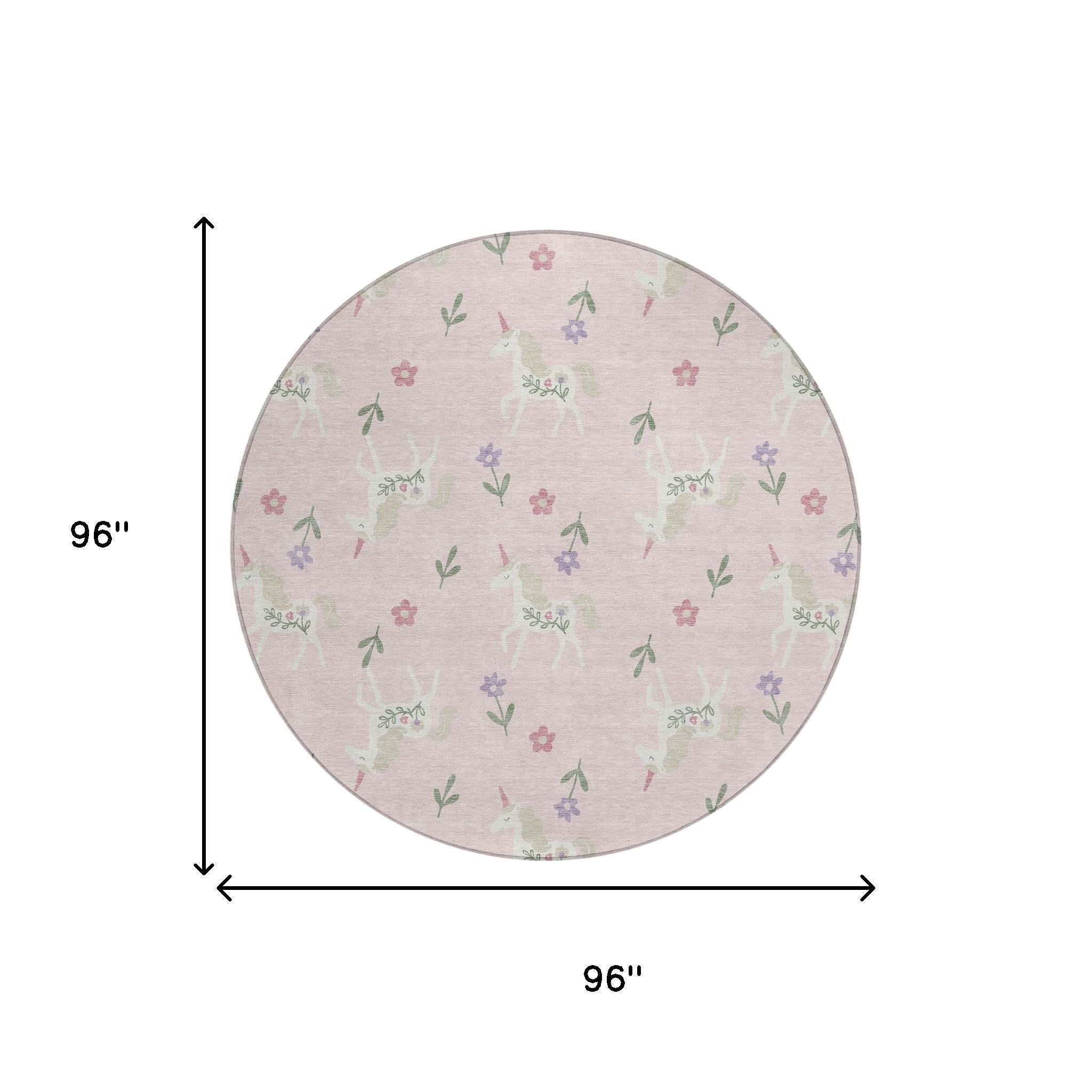 8' Pink And Ivory Round Floral Washable Indoor Outdoor Area Rug Homeroots Outdoor