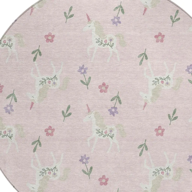8' Pink And Ivory Round Floral Washable Indoor Outdoor Area Rug Homeroots Outdoor