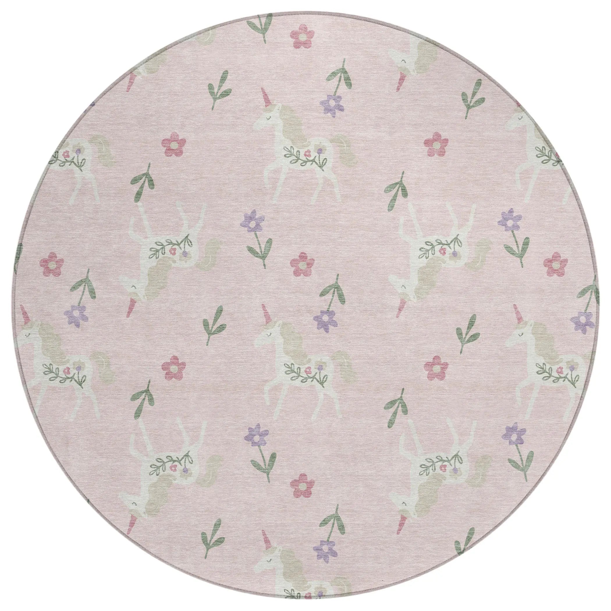 8' Pink And Ivory Round Floral Washable Indoor Outdoor Area Rug Homeroots Outdoor