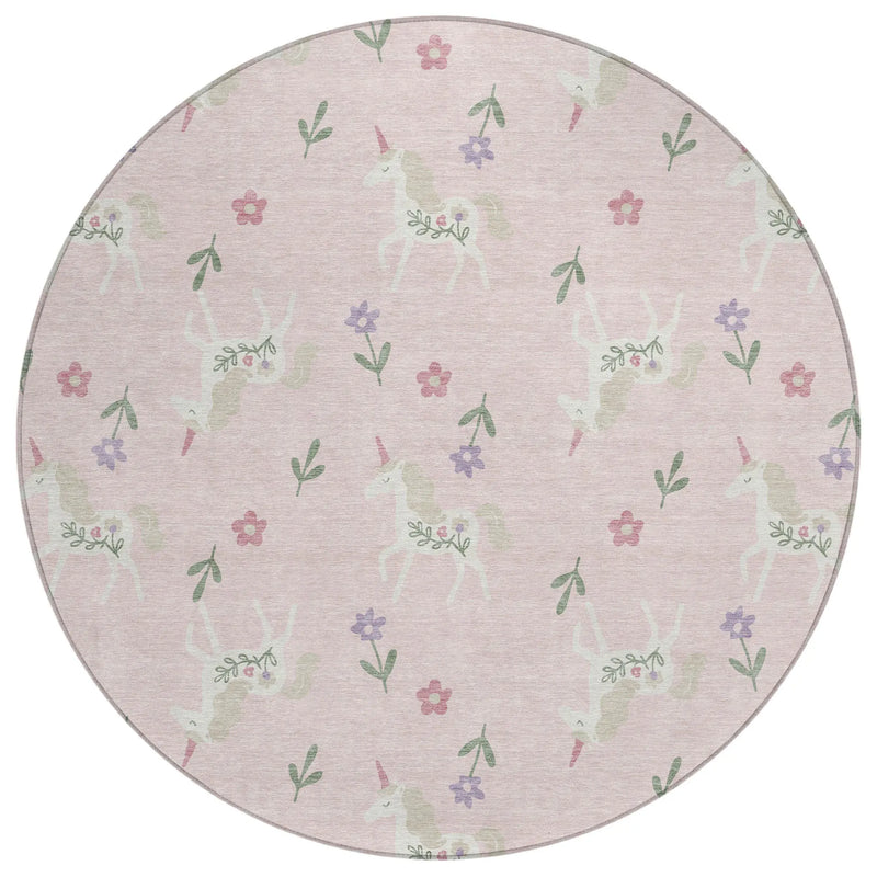 8' Pink And Ivory Round Floral Washable Indoor Outdoor Area Rug Homeroots Outdoor