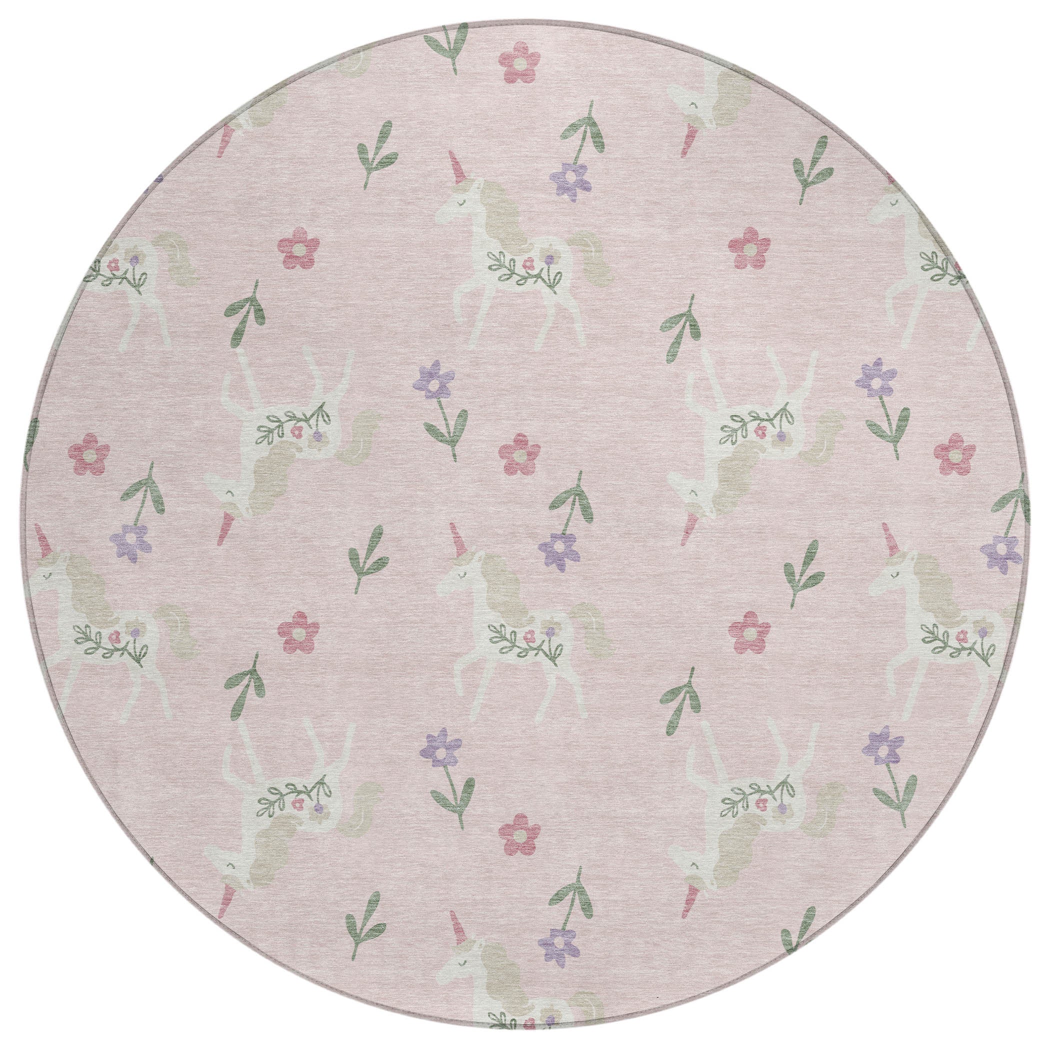 8' Pink And Ivory Round Floral Washable Indoor Outdoor Area Rug Homeroots Outdoor