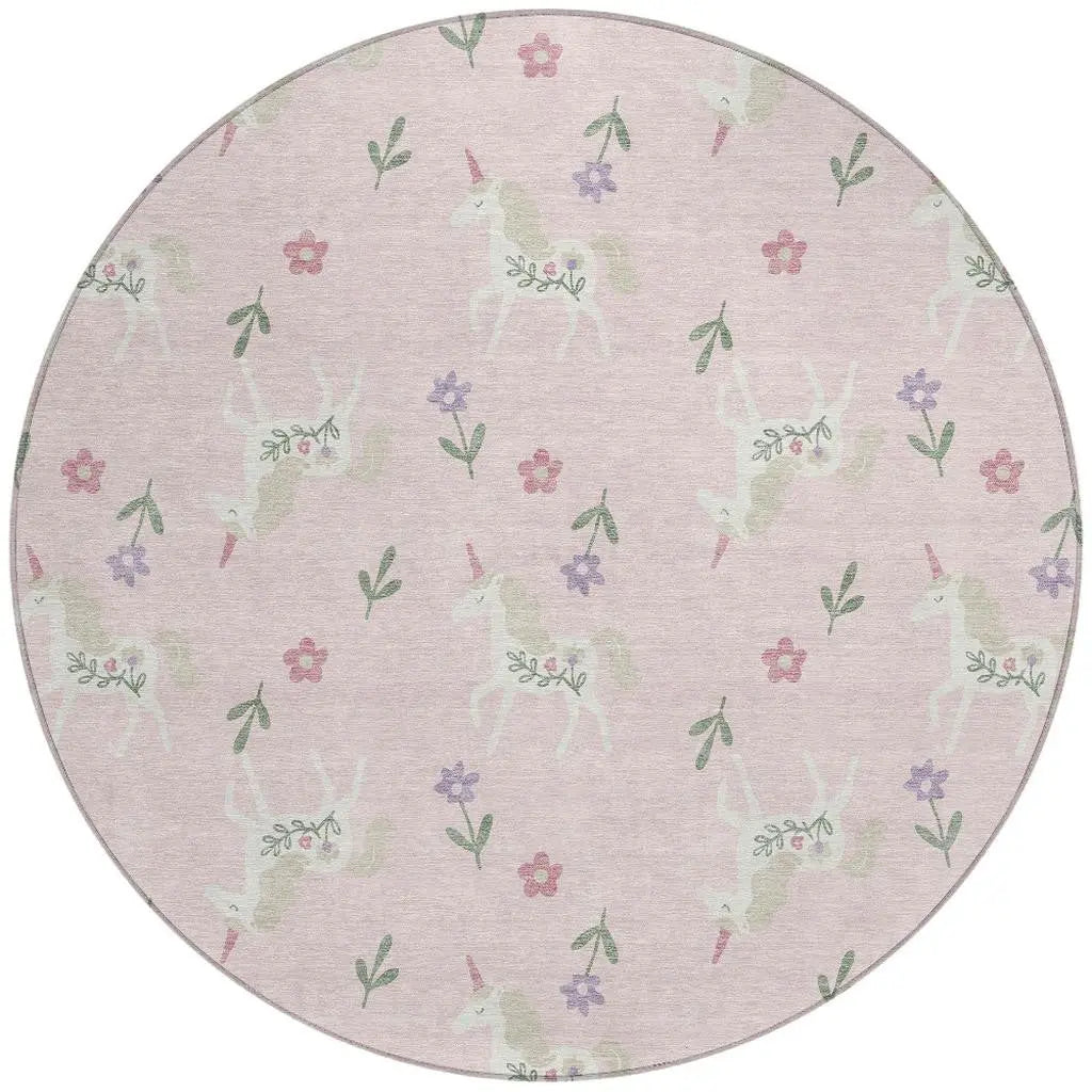 8' Pink And Ivory Round Floral Washable Indoor Outdoor Area Rug Homeroots Outdoor