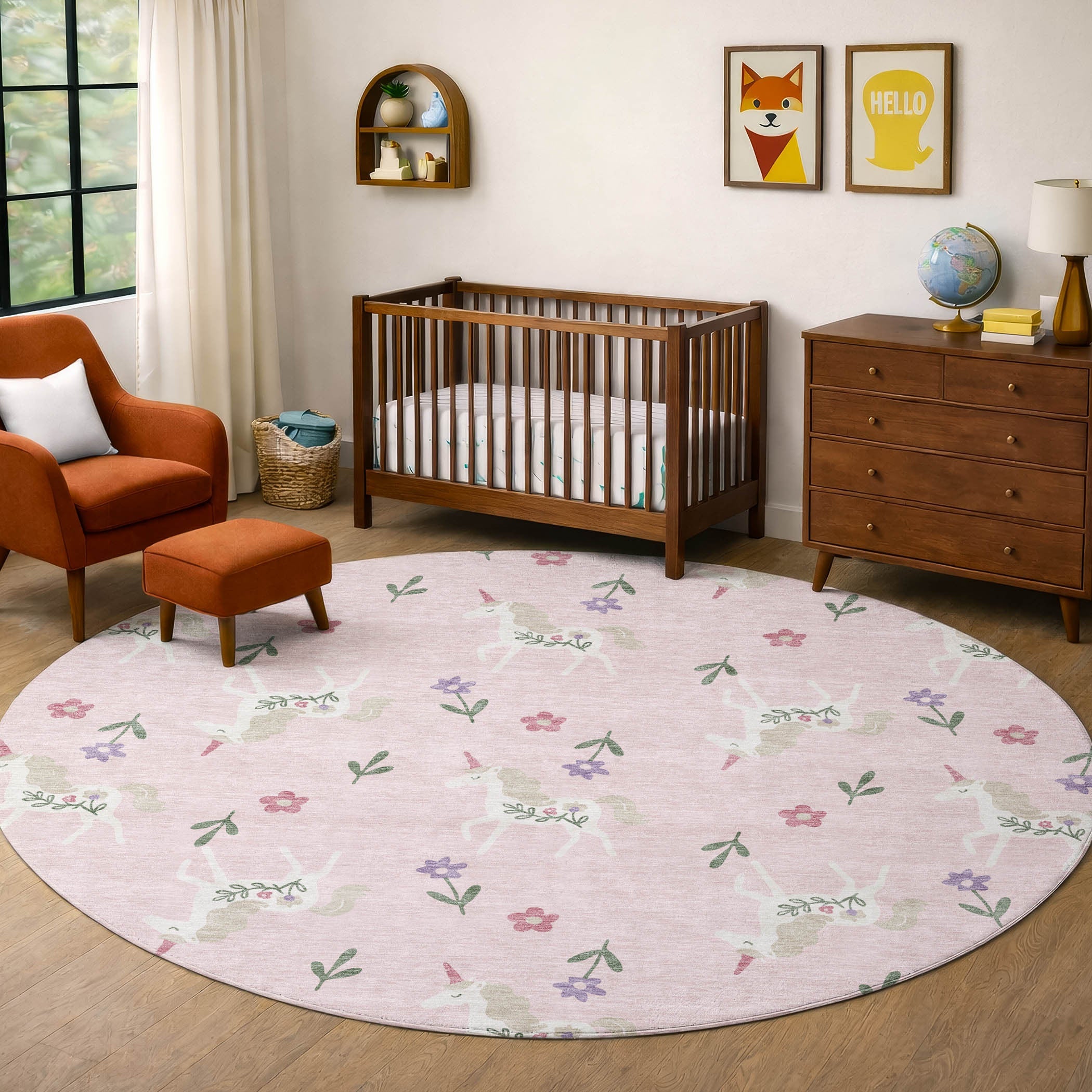 8' Pink And Ivory Round Floral Washable Indoor Outdoor Area Rug Homeroots Outdoor