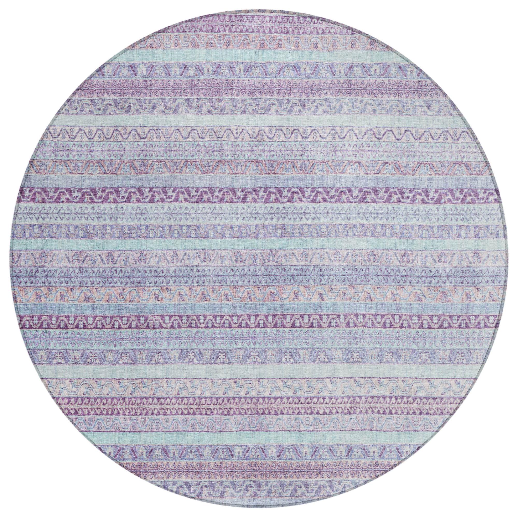 8' Pink And Lavender Round Striped Washable Indoor Outdoor Area Rug Homeroots Outdoor