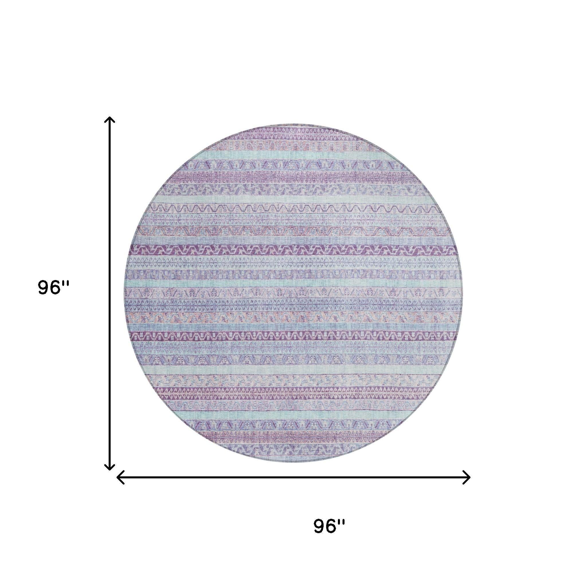 8' Pink And Lavender Round Striped Washable Indoor Outdoor Area Rug Homeroots Outdoor