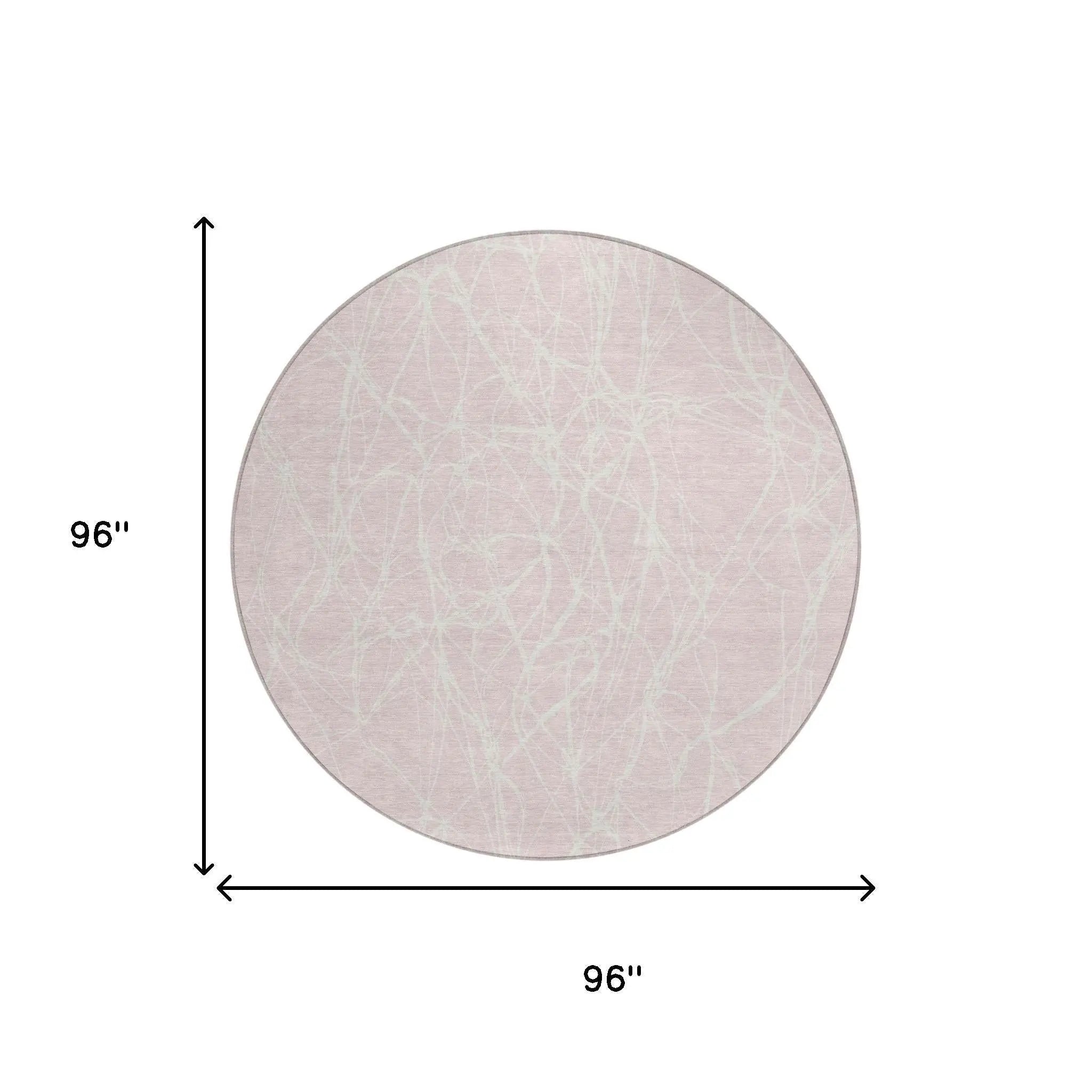 8' Pink And Linen Round Abstract Washable Indoor Outdoor Area Rug Homeroots Outdoor