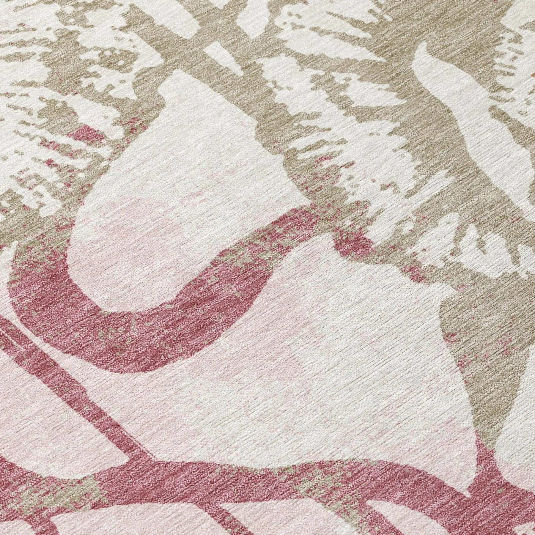 8' Pink And Linen Round Floral Washable Indoor Outdoor Area Rug Homeroots Outdoor