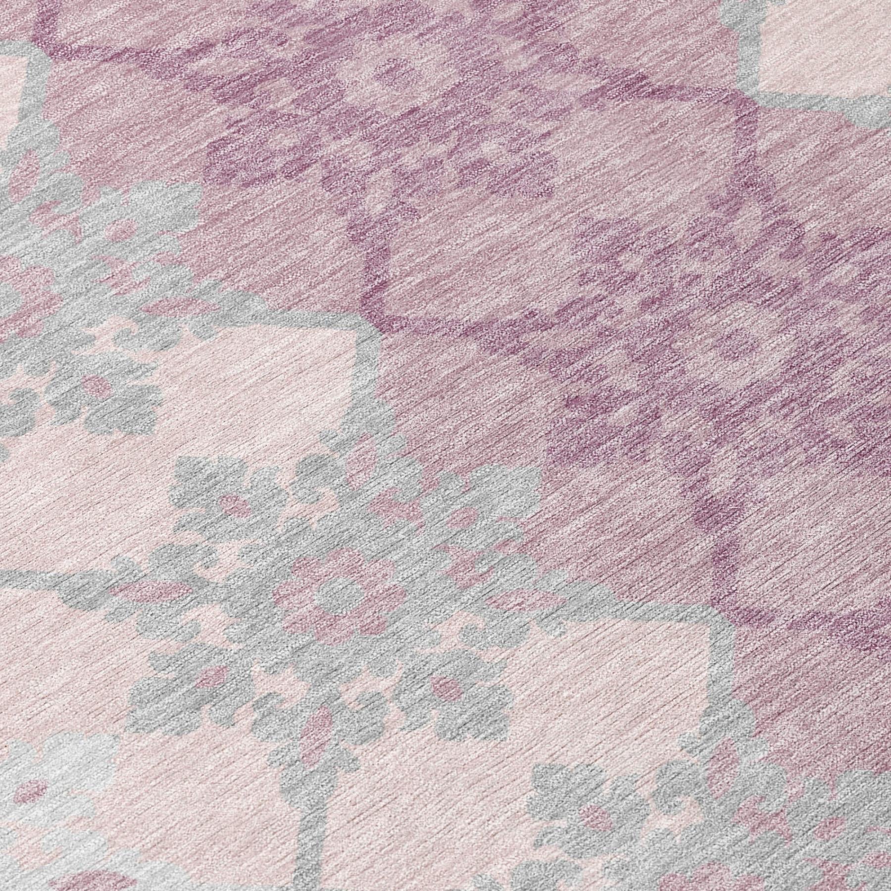 8' Pink And Pearl Round Floral Medallion Washable Indoor Outdoor Area Rug Homeroots Outdoor