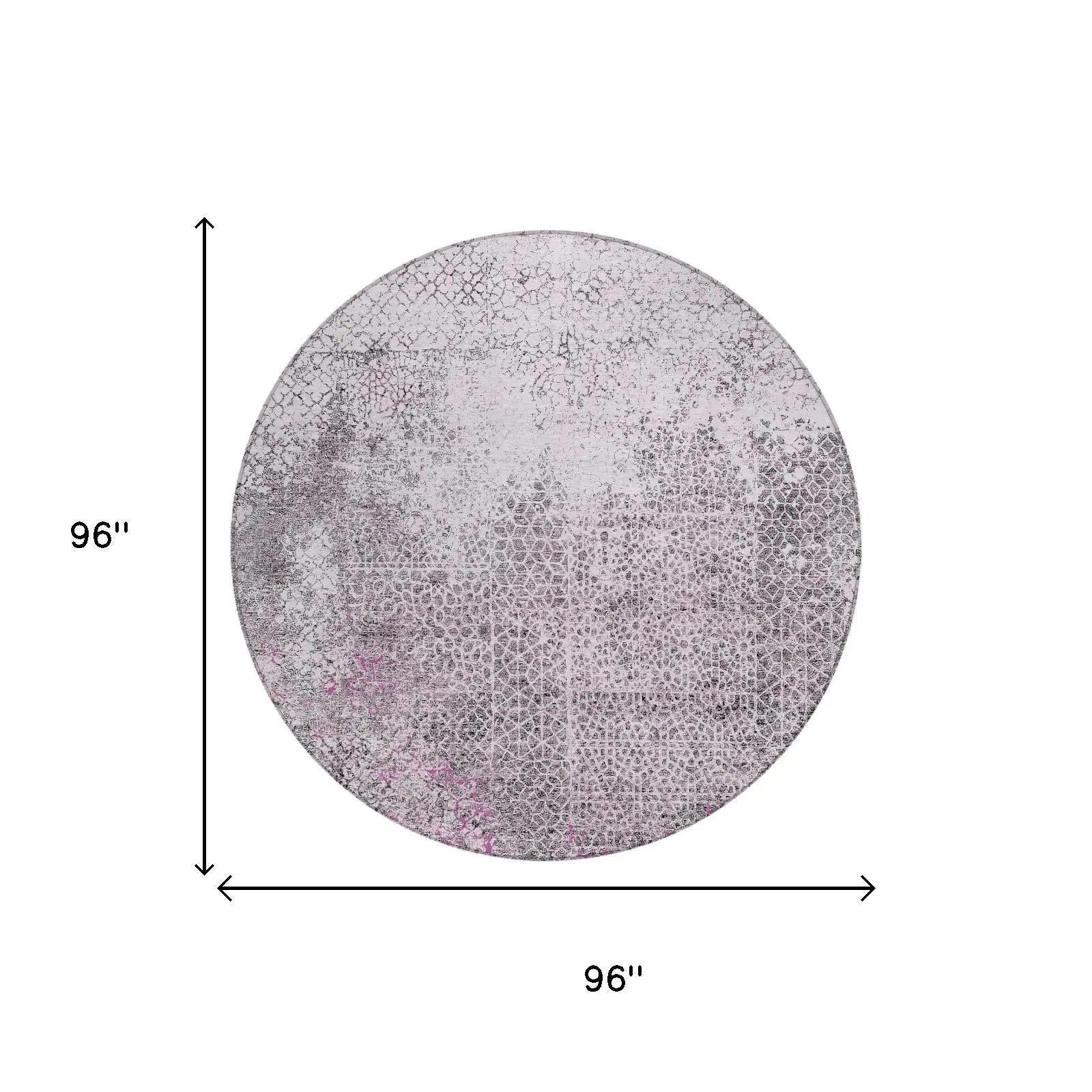 8' Pink And Pewter Round Abstract Washable Indoor Outdoor Area Rug Homeroots Outdoor