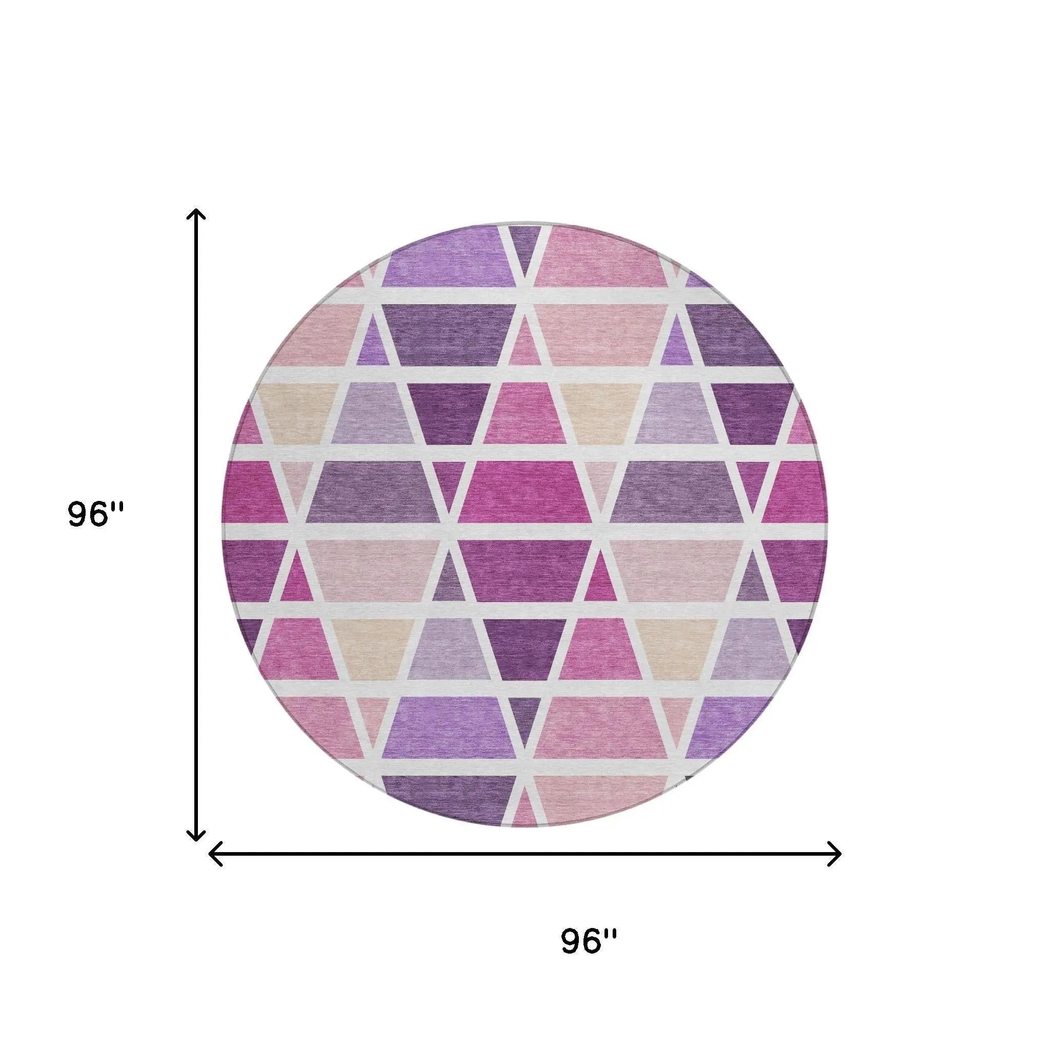 8' Pink And White Round Geometric Washable Indoor Outdoor Area Rug Homeroots Outdoor