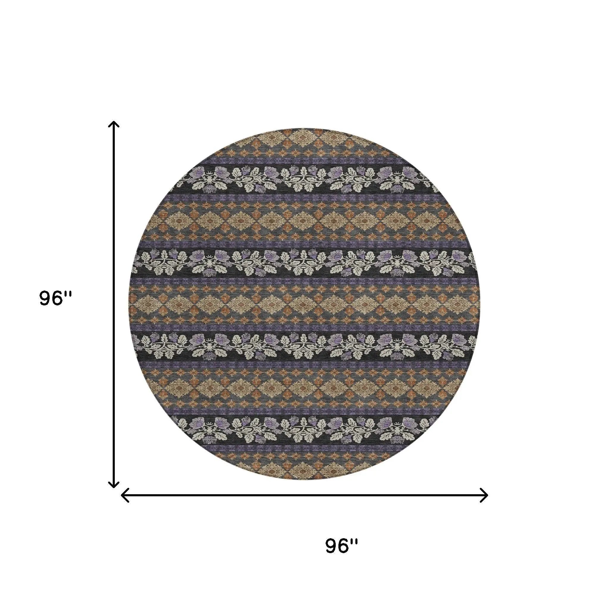 8' Plum And Copper Round Striped Washable Indoor Outdoor Area Rug Homeroots Outdoor