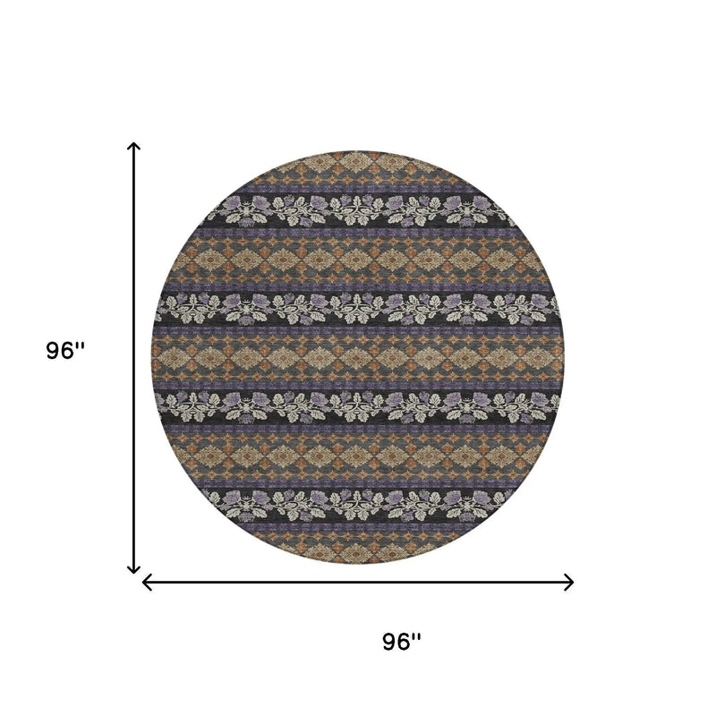 8' Plum And Copper Round Striped Washable Indoor Outdoor Area Rug Homeroots Outdoor
