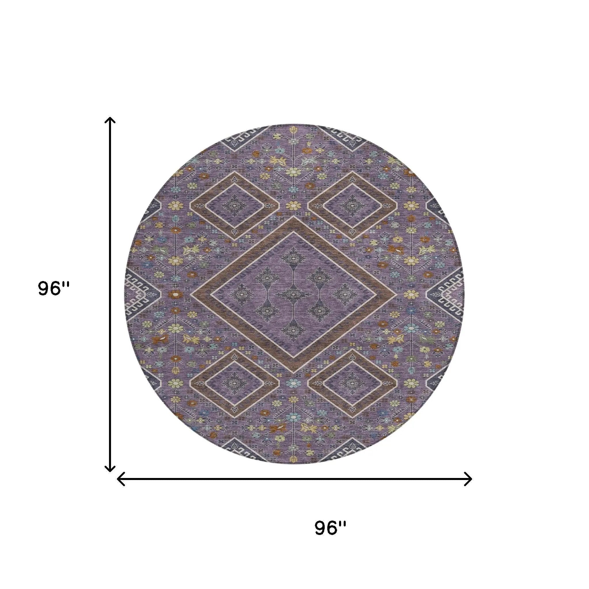 8' Plum And Eggplant Round Medallion Washable Indoor Outdoor Area Rug Homeroots Outdoor
