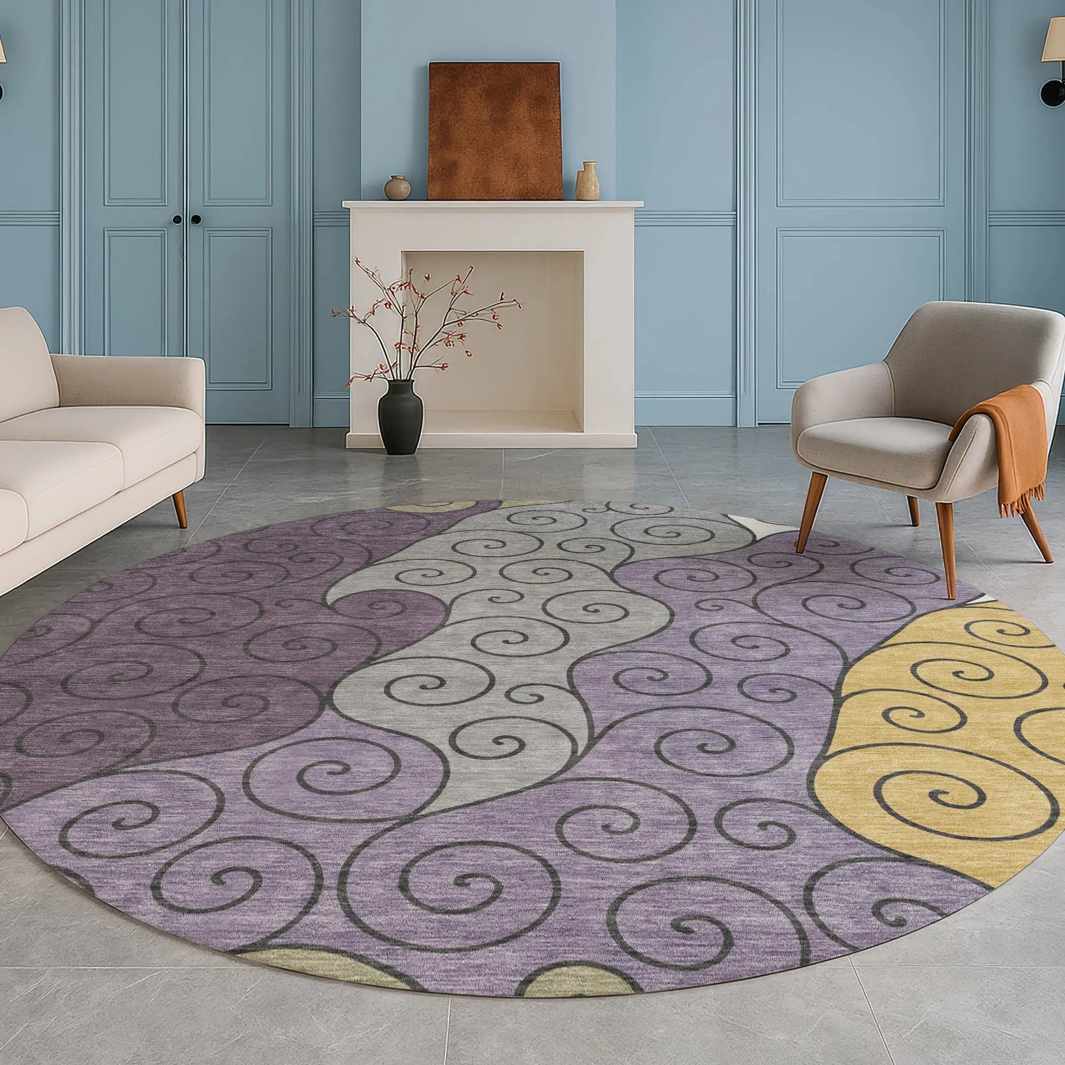 8' Plum And Gray Round Abstract Washable Indoor Outdoor Area Rug Homeroots Outdoor
