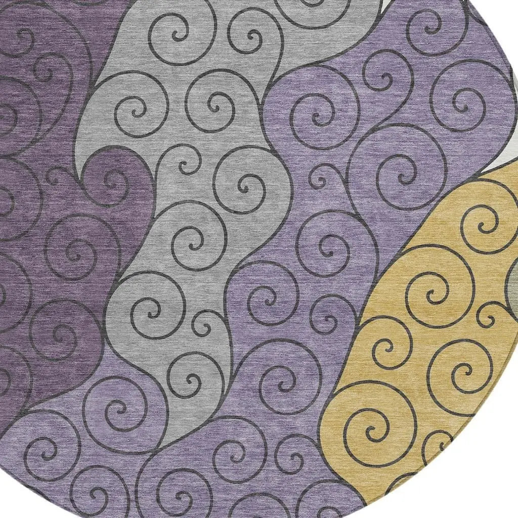 8' Plum And Gray Round Abstract Washable Indoor Outdoor Area Rug Homeroots Outdoor