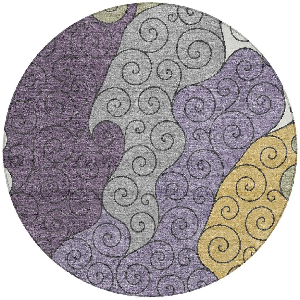 8' Plum And Gray Round Abstract Washable Indoor Outdoor Area Rug Homeroots Outdoor