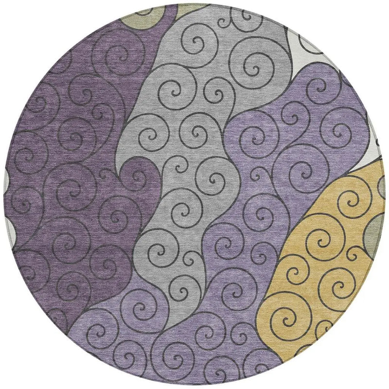 8' Plum And Gray Round Abstract Washable Indoor Outdoor Area Rug Homeroots Outdoor