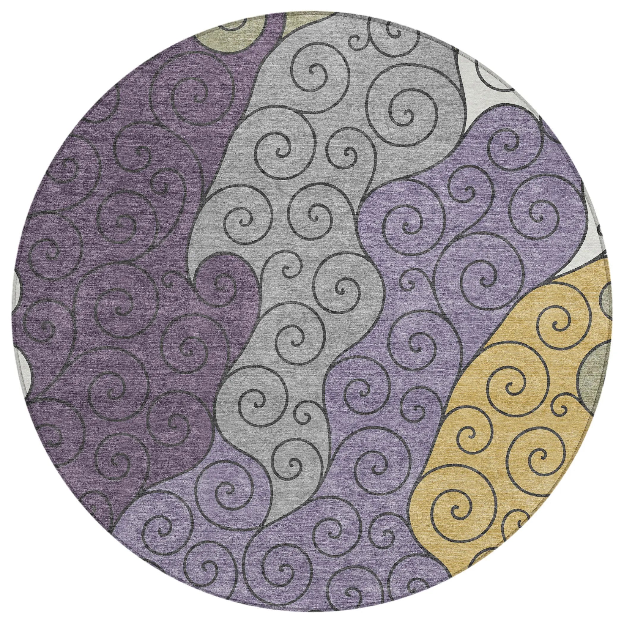 8' Plum And Gray Round Abstract Washable Indoor Outdoor Area Rug Homeroots Outdoor