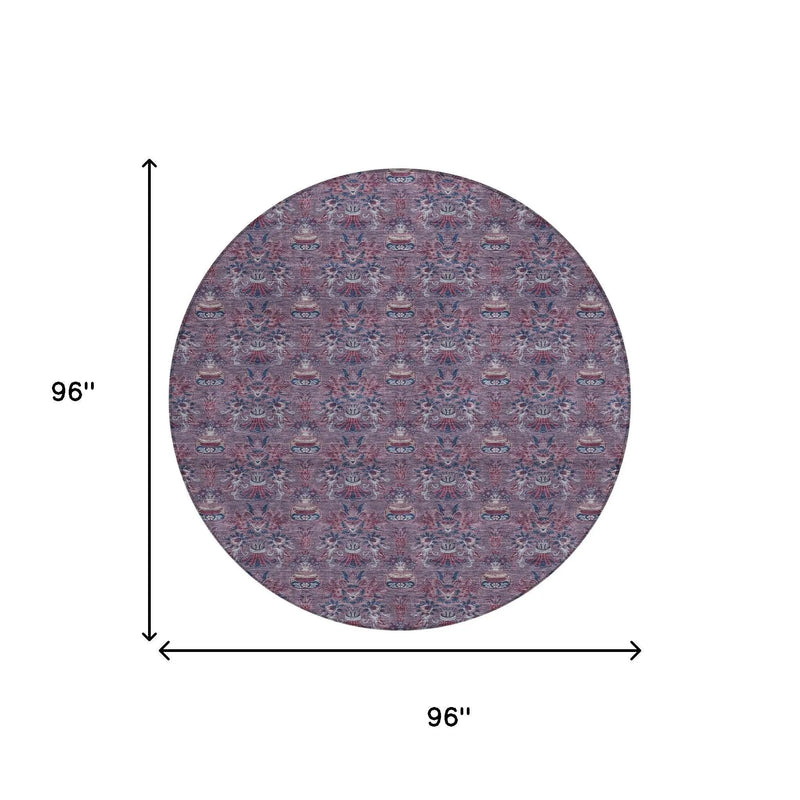 8' Plum And Gray Round Floral Washable Indoor Outdoor Area Rug Homeroots Outdoor
