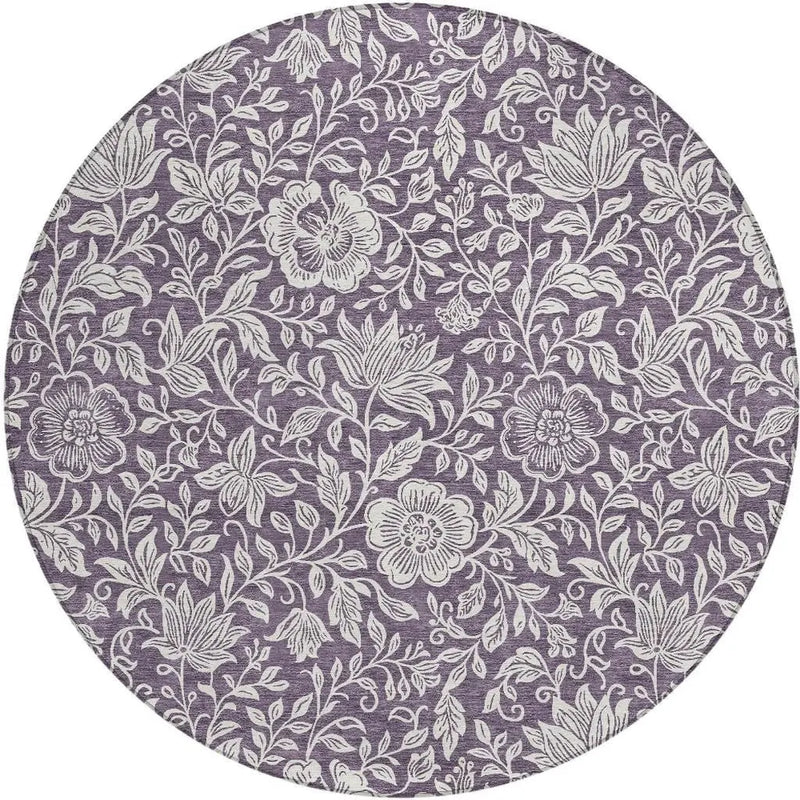 8' Plum And Ivory Round Floral Washable Indoor Outdoor Area Rug Homeroots Outdoor