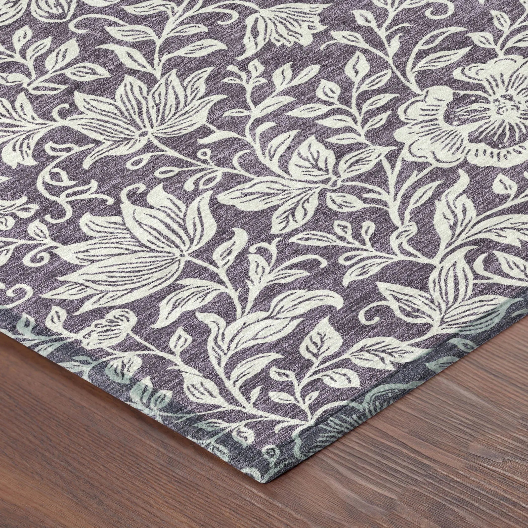 8' Plum And Ivory Round Floral Washable Indoor Outdoor Area Rug Homeroots Outdoor