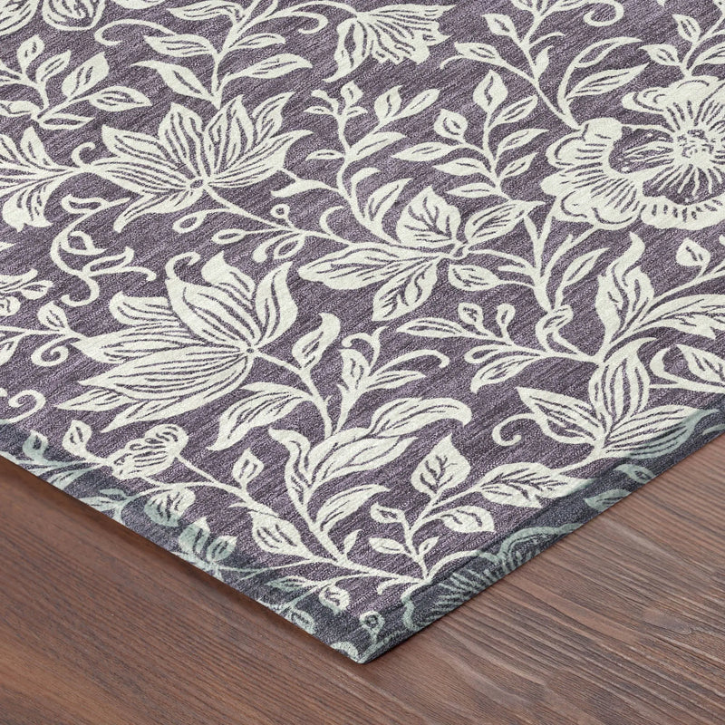 8' Plum And Ivory Round Floral Washable Indoor Outdoor Area Rug Homeroots Outdoor