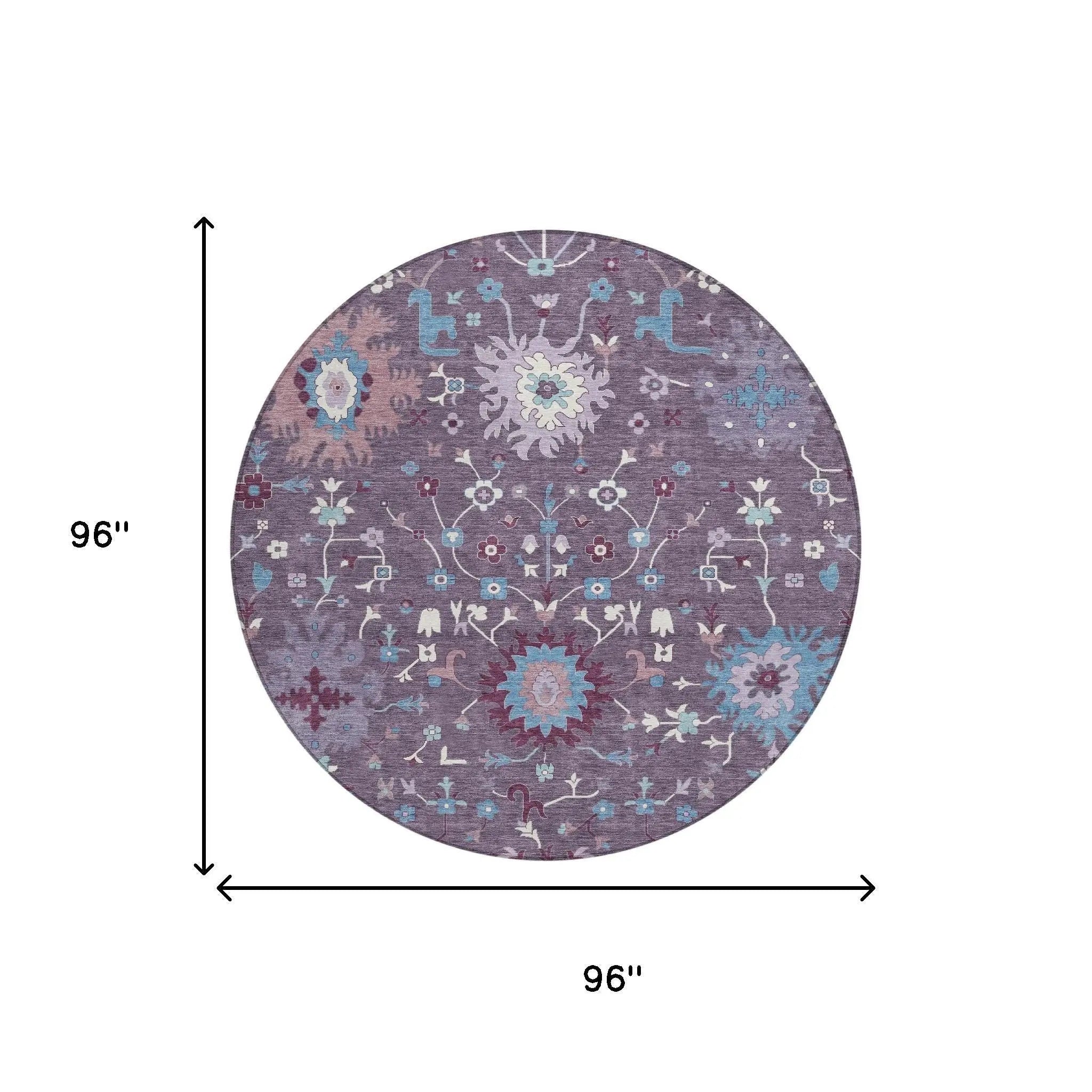 8' Plum And Lavender Round Faux Bois Washable Indoor Outdoor Area Rug Homeroots Outdoor