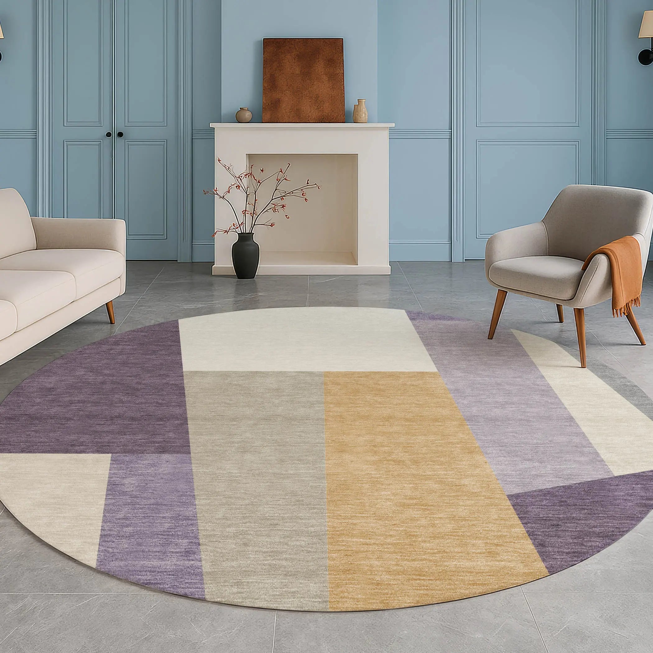 8' Plum And Lavender Round Geometric Washable Indoor Outdoor Area Rug Homeroots Outdoor