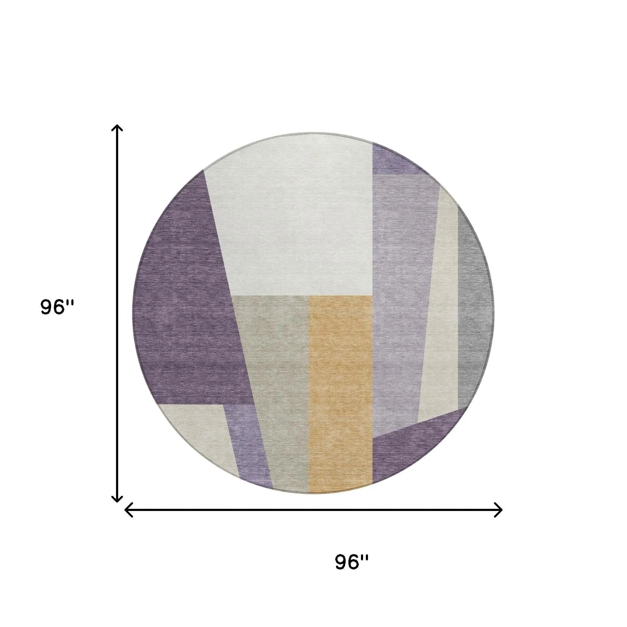 8' Plum And Lavender Round Geometric Washable Indoor Outdoor Area Rug Homeroots Outdoor