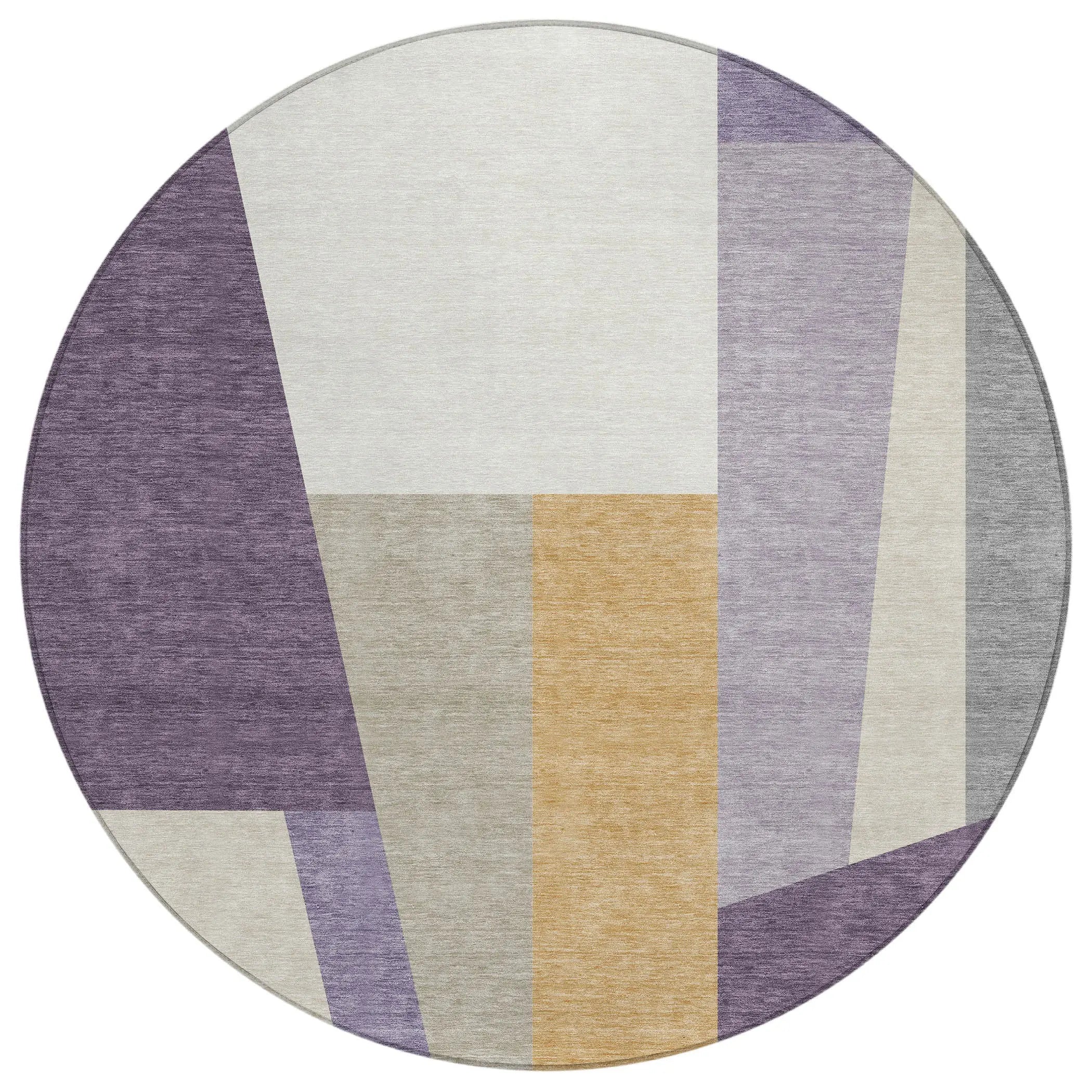 8' Plum And Lavender Round Geometric Washable Indoor Outdoor Area Rug Homeroots Outdoor