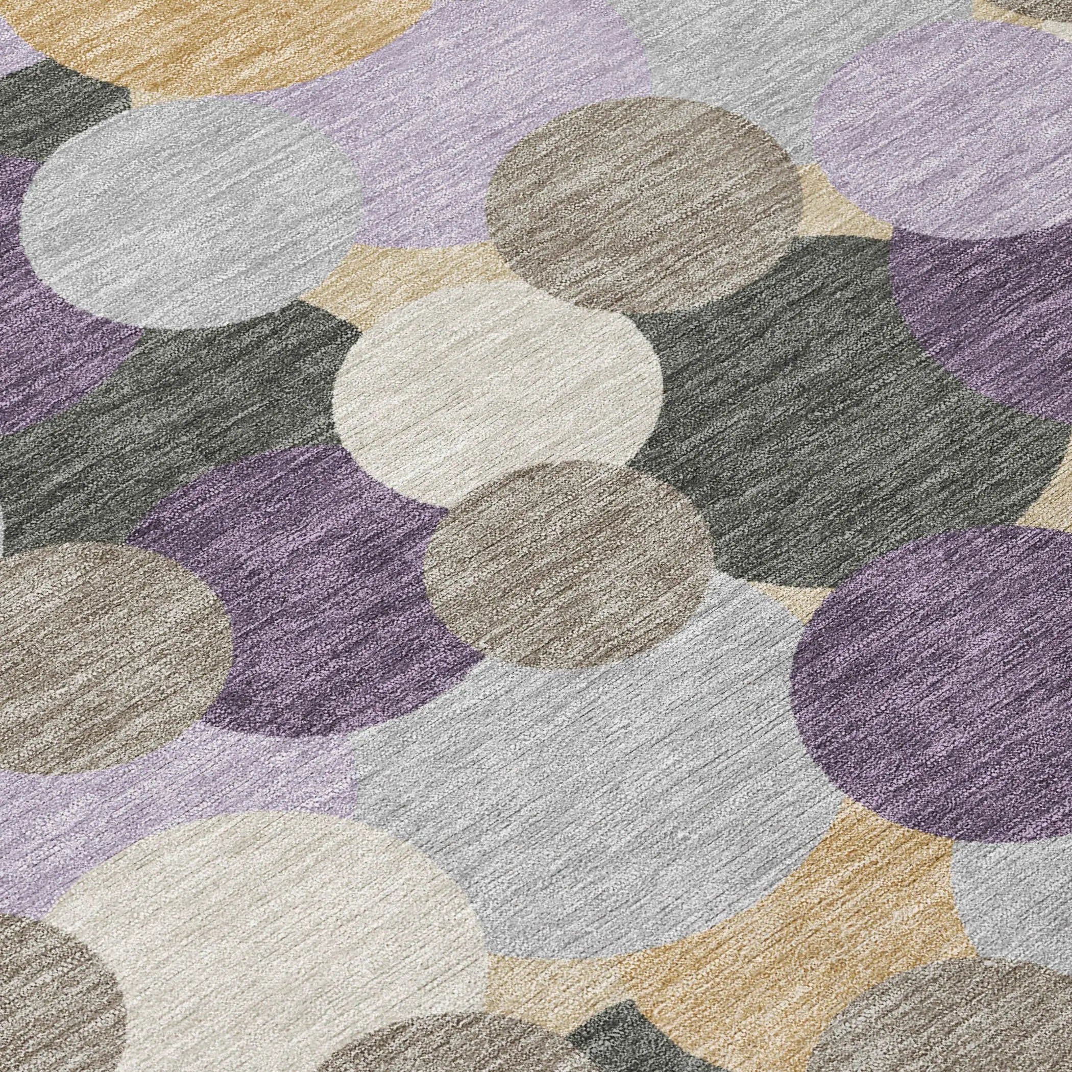 8' Plum And Lavender Round Geometric Washable Indoor Outdoor Area Rug Homeroots Outdoor