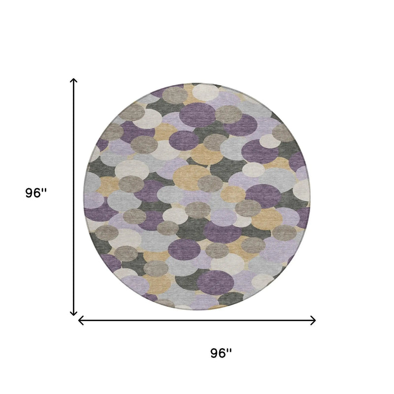 8' Plum And Lavender Round Geometric Washable Indoor Outdoor Area Rug Homeroots Outdoor