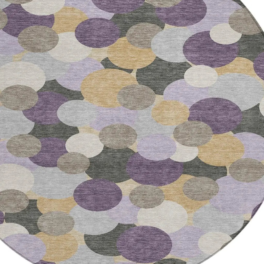 8' Plum And Lavender Round Geometric Washable Indoor Outdoor Area Rug Homeroots Outdoor