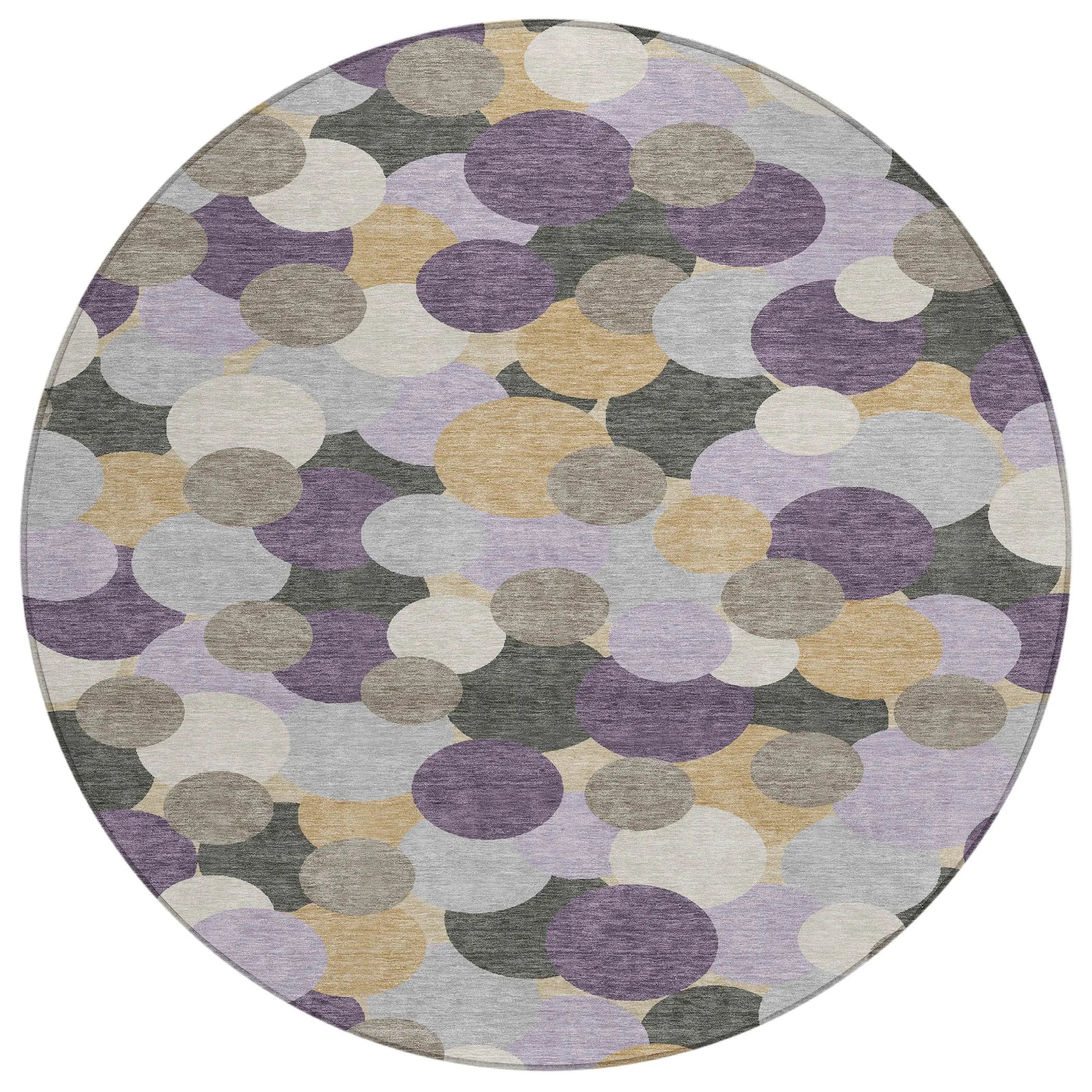 8' Plum And Lavender Round Geometric Washable Indoor Outdoor Area Rug Homeroots Outdoor