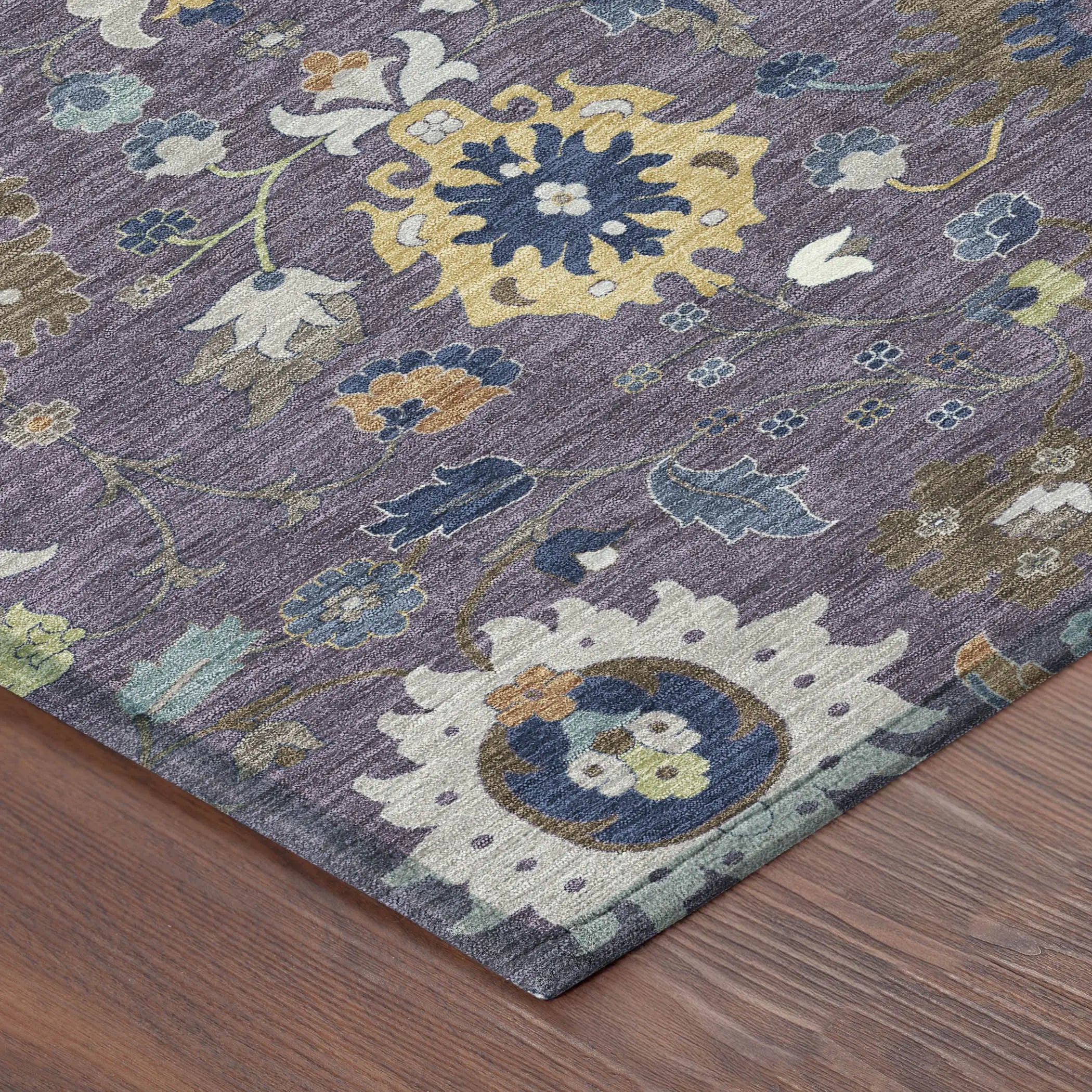 8' Plum And Navy Blue Round Floral Medallion Washable Indoor Outdoor Area Rug Homeroots Outdoor
