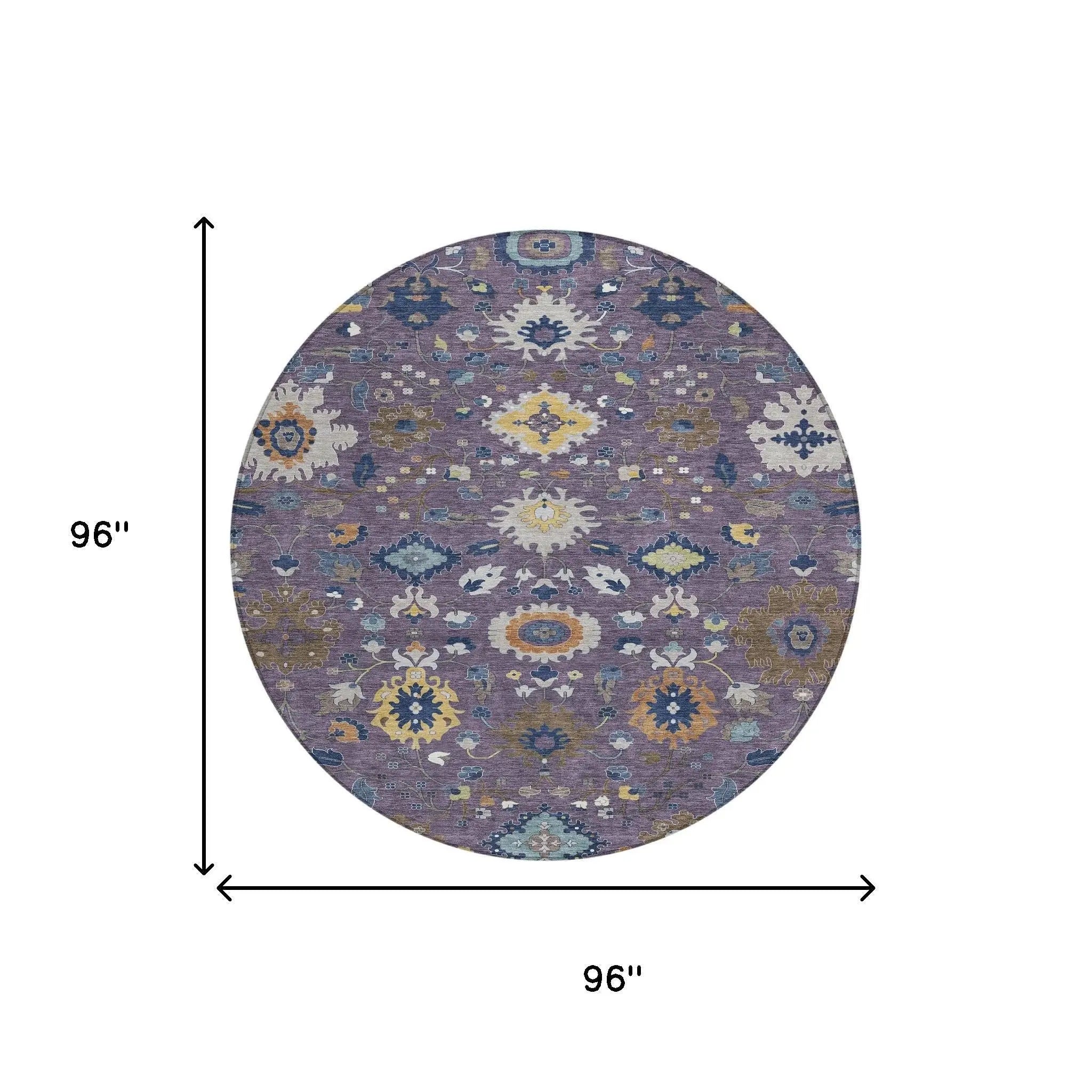 8' Plum And Navy Blue Round Floral Medallion Washable Indoor Outdoor Area Rug Homeroots Outdoor