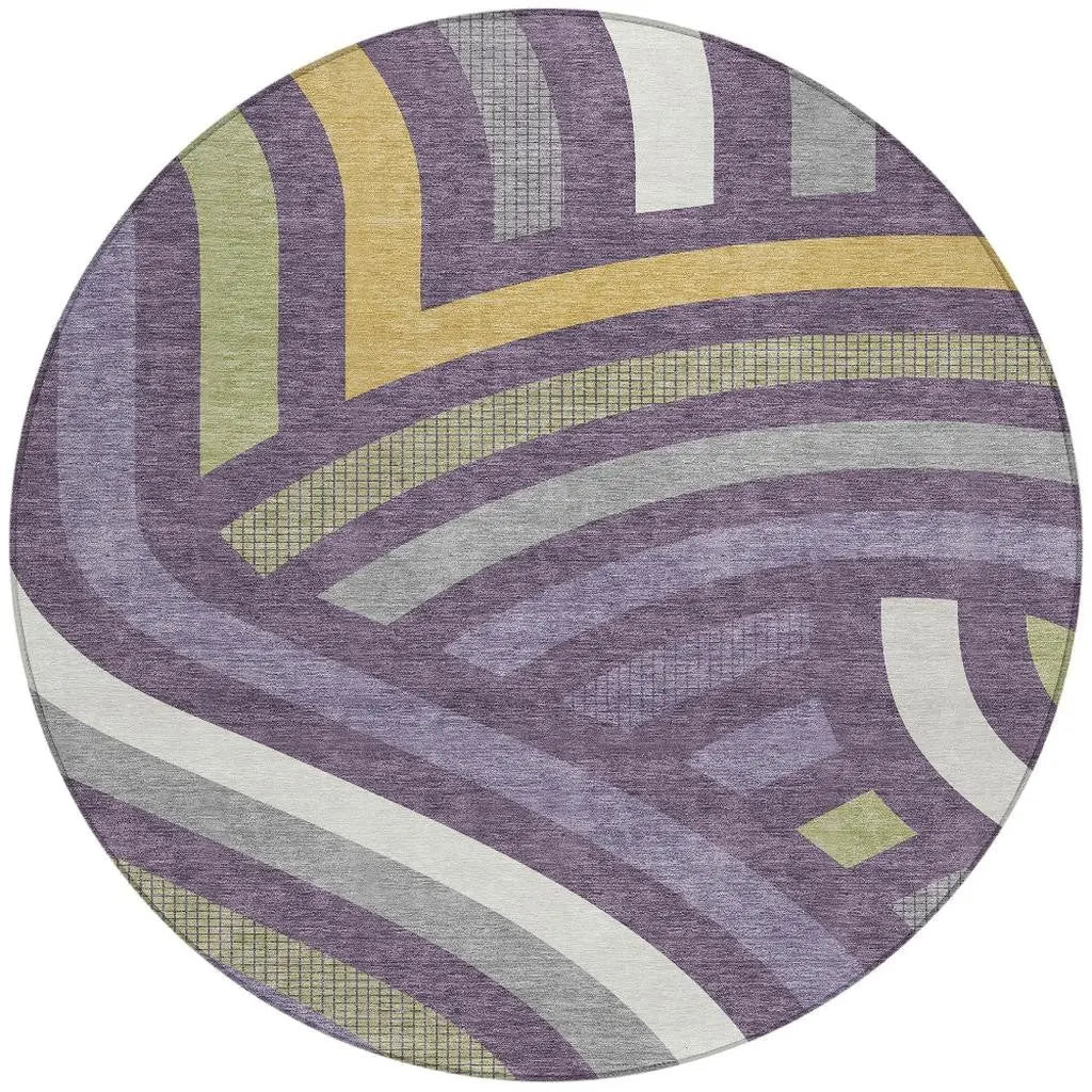 8' Plum And Purple Round Abstract Washable Indoor Outdoor Area Rug Homeroots Outdoor