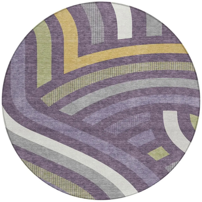 8' Plum And Purple Round Abstract Washable Indoor Outdoor Area Rug Homeroots Outdoor