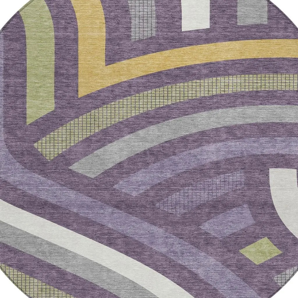 8' Plum And Purple Round Abstract Washable Indoor Outdoor Area Rug Homeroots Outdoor