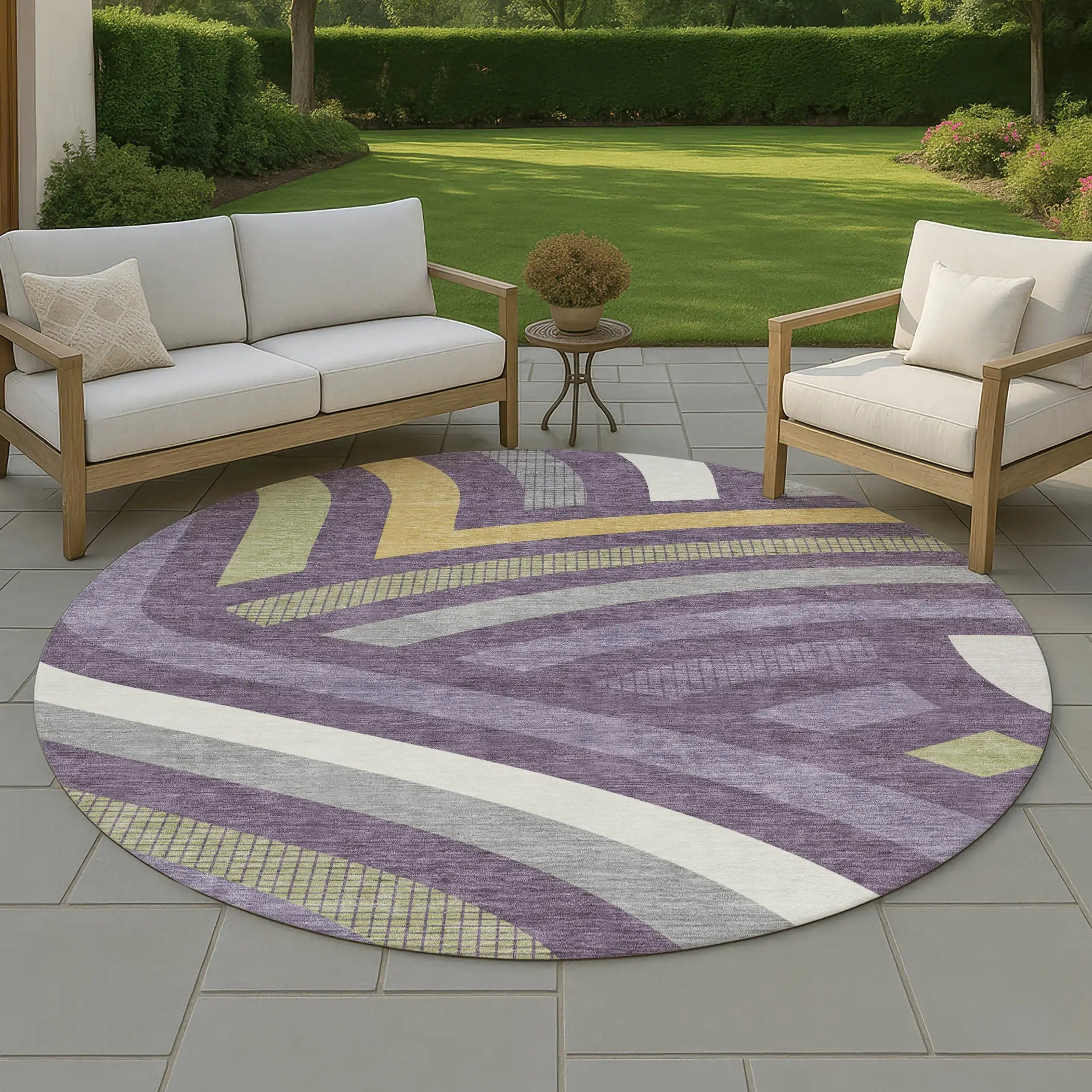 8' Plum And Purple Round Abstract Washable Indoor Outdoor Area Rug Homeroots Outdoor