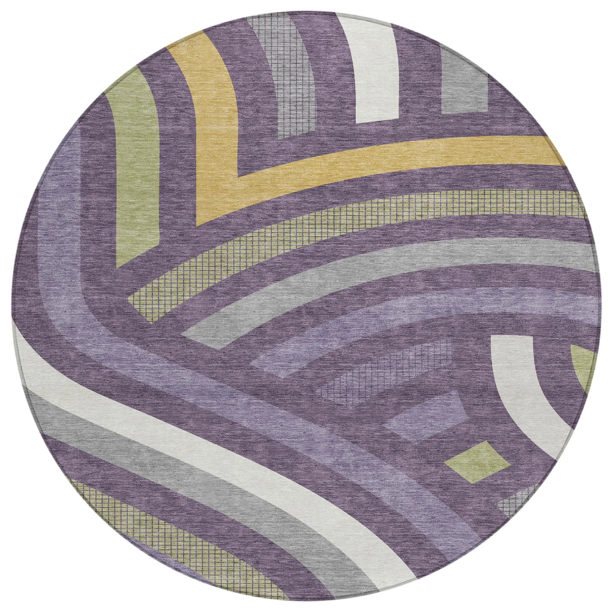 8' Plum And Purple Round Abstract Washable Indoor Outdoor Area Rug Homeroots Outdoor