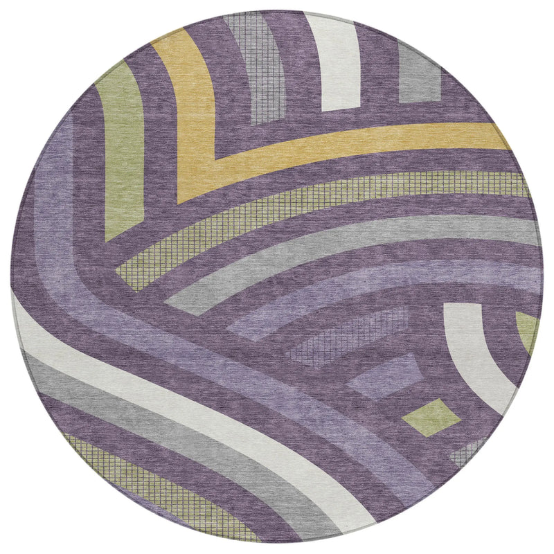 8' Plum And Purple Round Abstract Washable Indoor Outdoor Area Rug Homeroots Outdoor