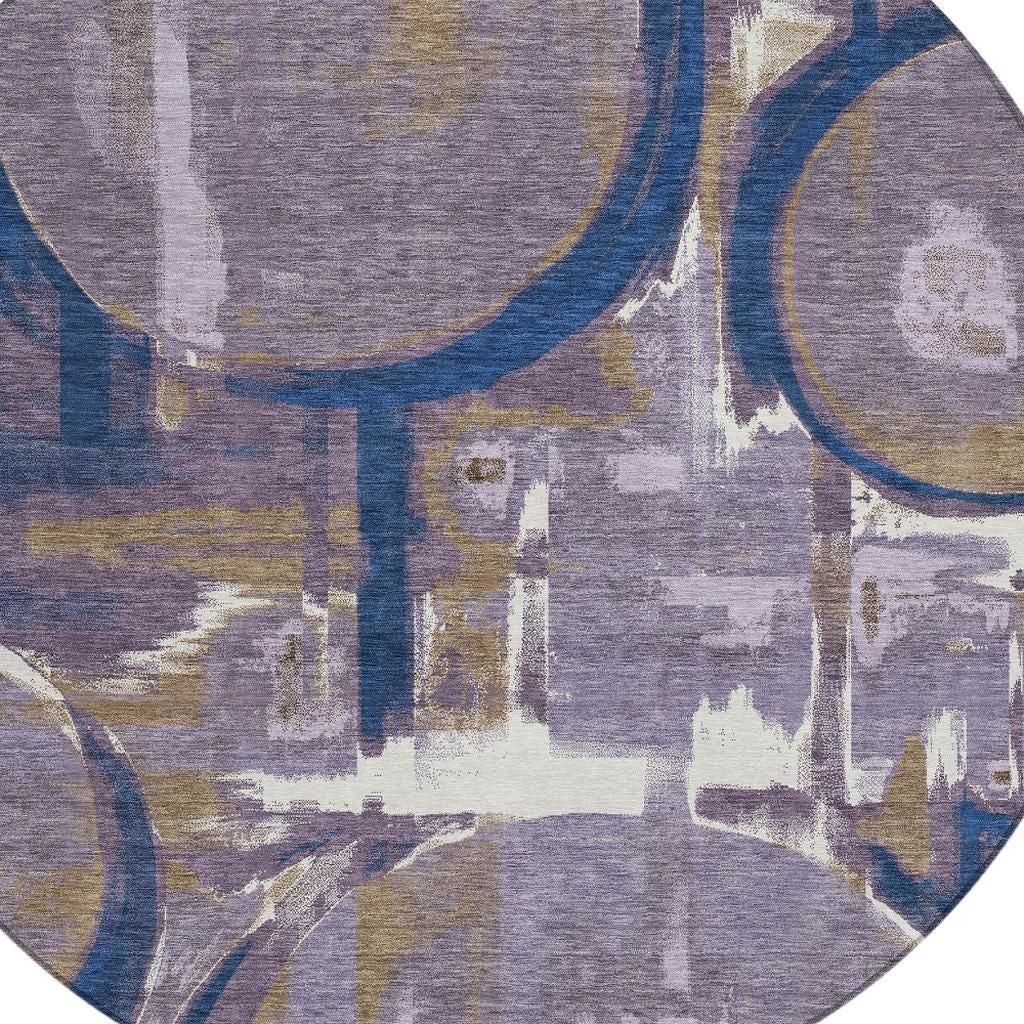 8' Plum And Purple Round Abstract Washable Indoor Outdoor Area Rug Homeroots Outdoor