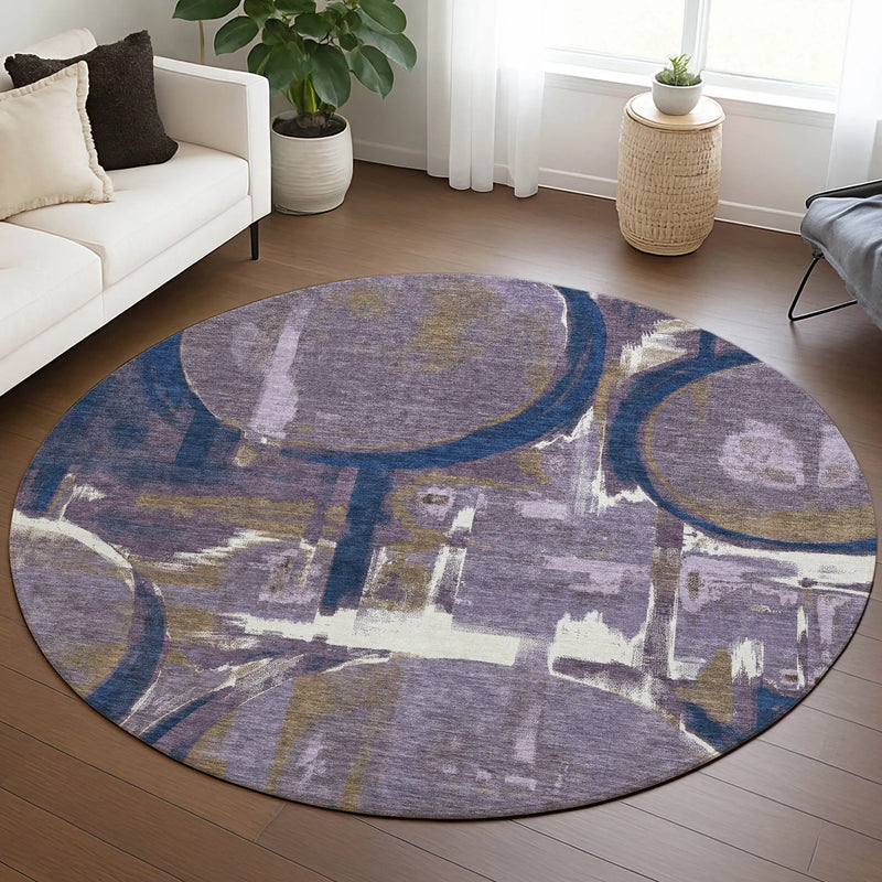 8' Plum And Purple Round Abstract Washable Indoor Outdoor Area Rug Homeroots Outdoor