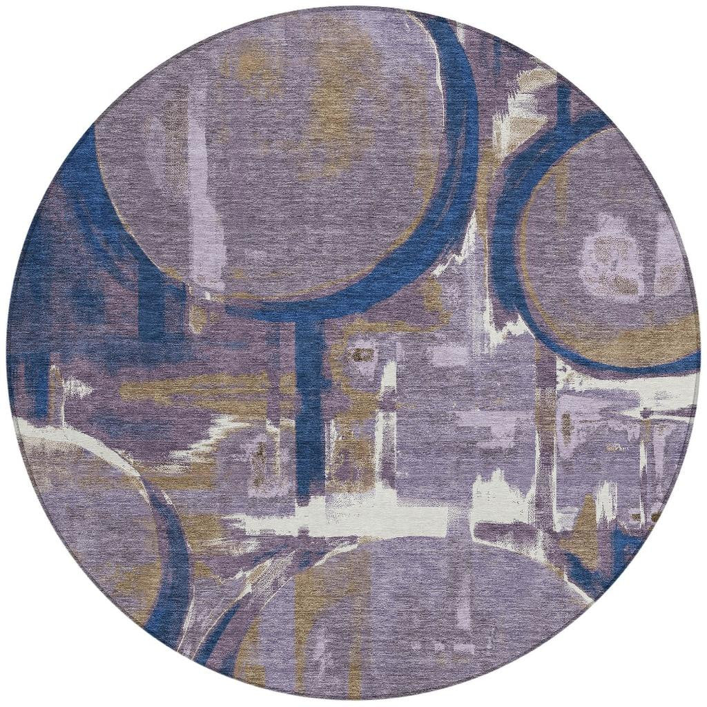 8' Plum And Purple Round Abstract Washable Indoor Outdoor Area Rug Homeroots Outdoor