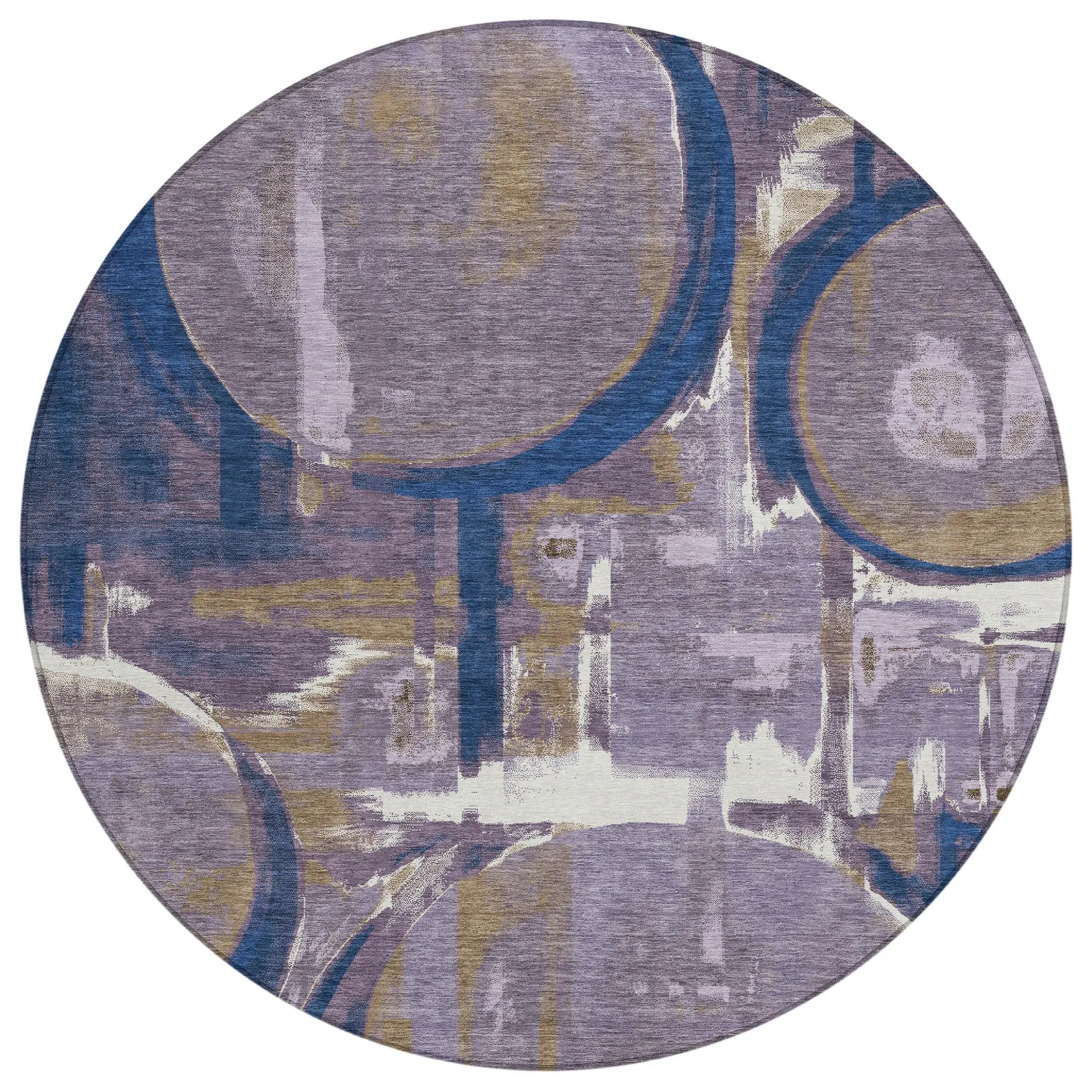 8' Plum And Purple Round Abstract Washable Indoor Outdoor Area Rug Homeroots Outdoor