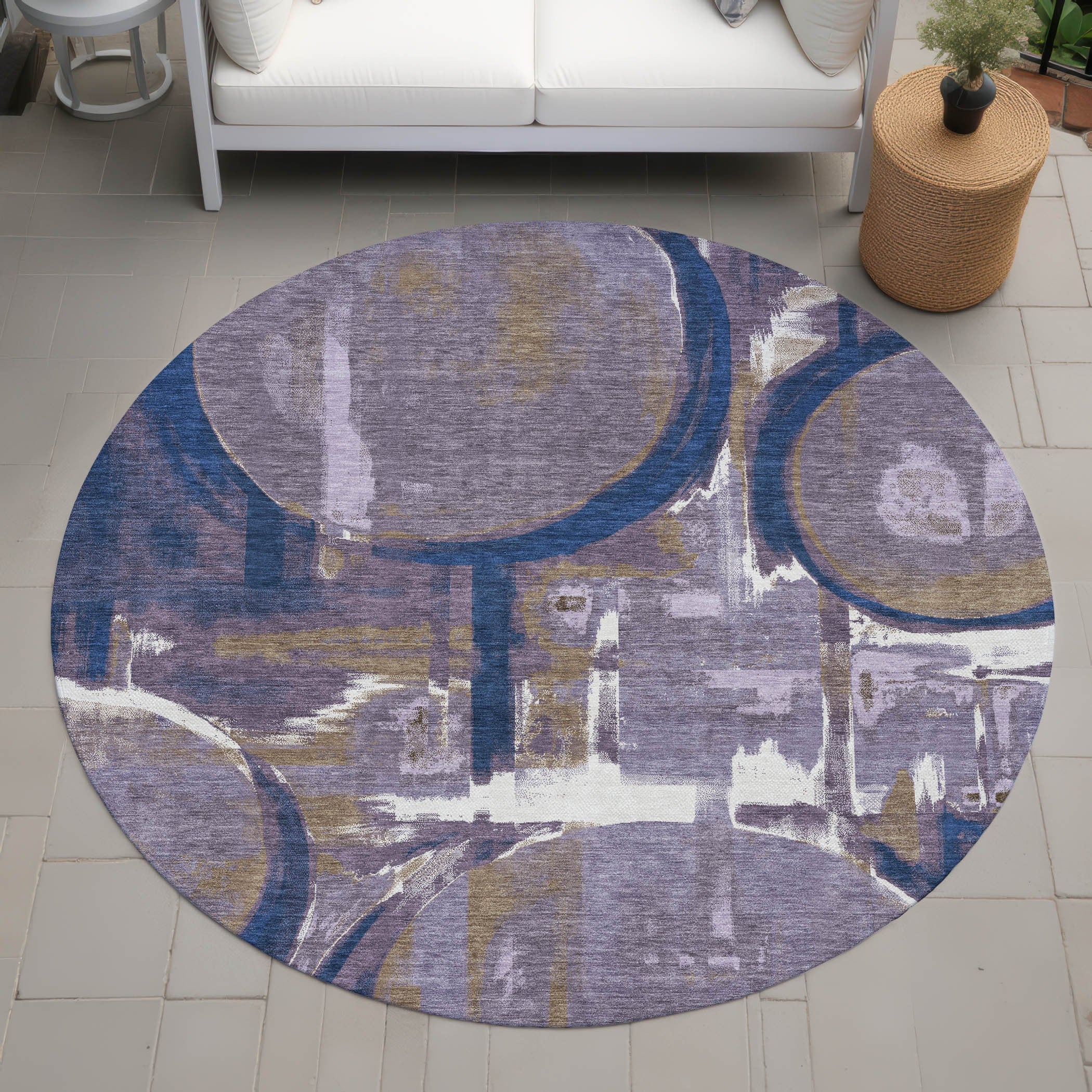 8' Plum And Purple Round Abstract Washable Indoor Outdoor Area Rug Homeroots Outdoor